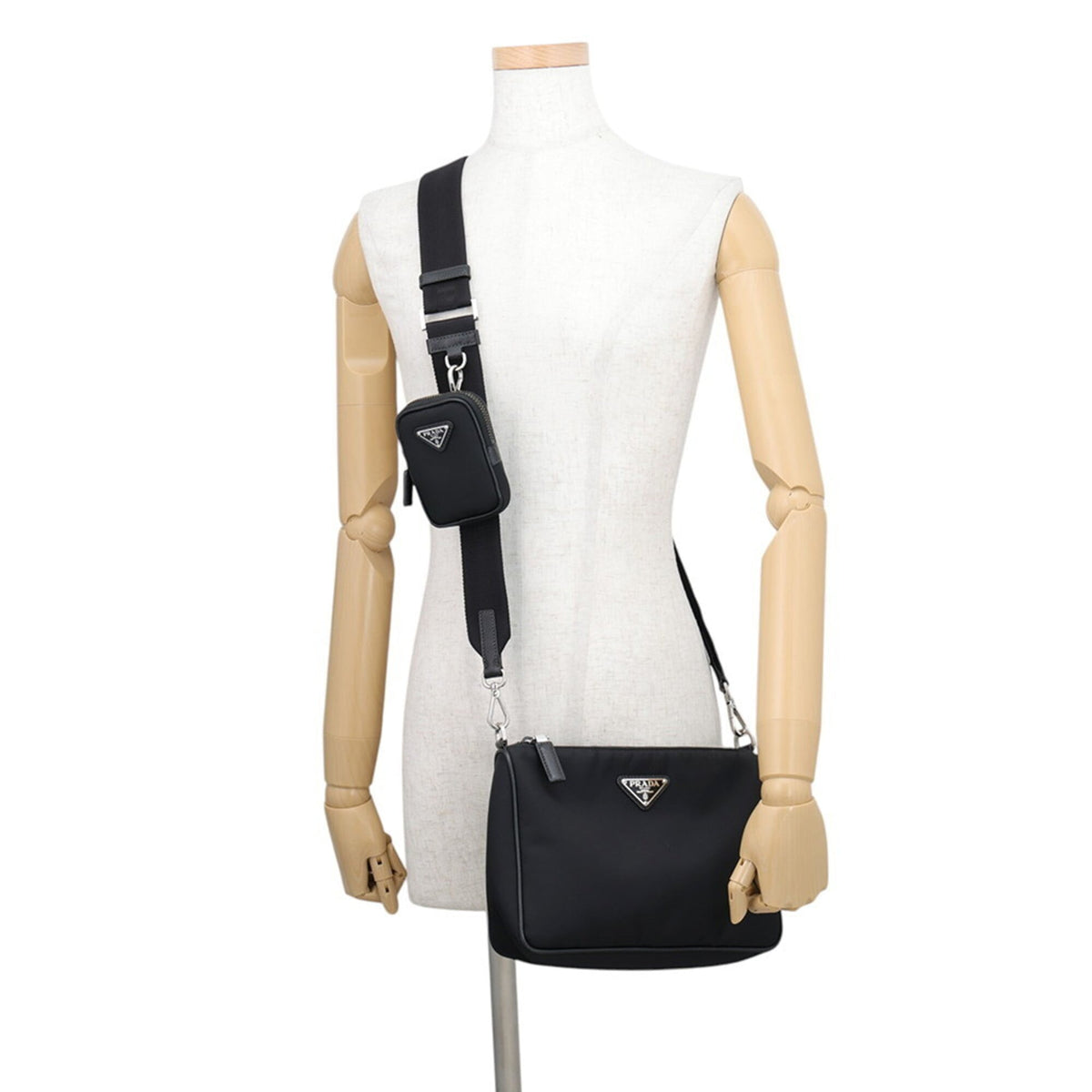 Prada Black Nylon Leather Handbag Pouch Shoulder Bag (Pre-Owned)