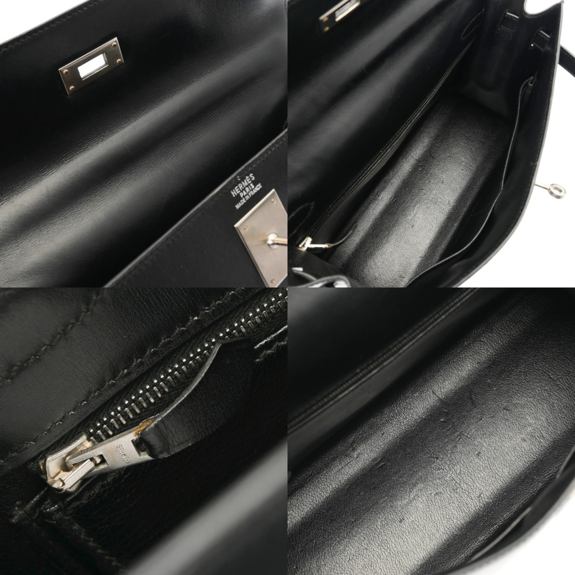 Hermes Kelly Black Matte Silver Box Calf Leather Shopping Bag (Pre-Owned)