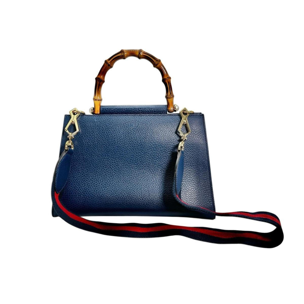 Gucci Blue Bamboo Leather Handbag (Pre-Owned)