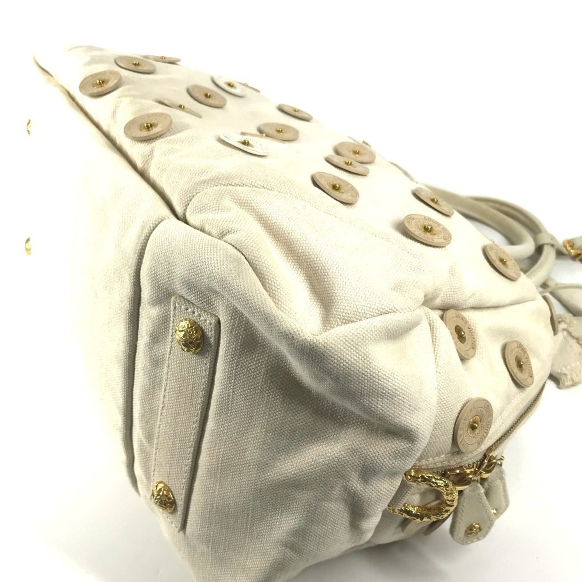 Louis Vuitton White Canvas Boston Bag Handbag Shoulder Bag (Pre-Owned)