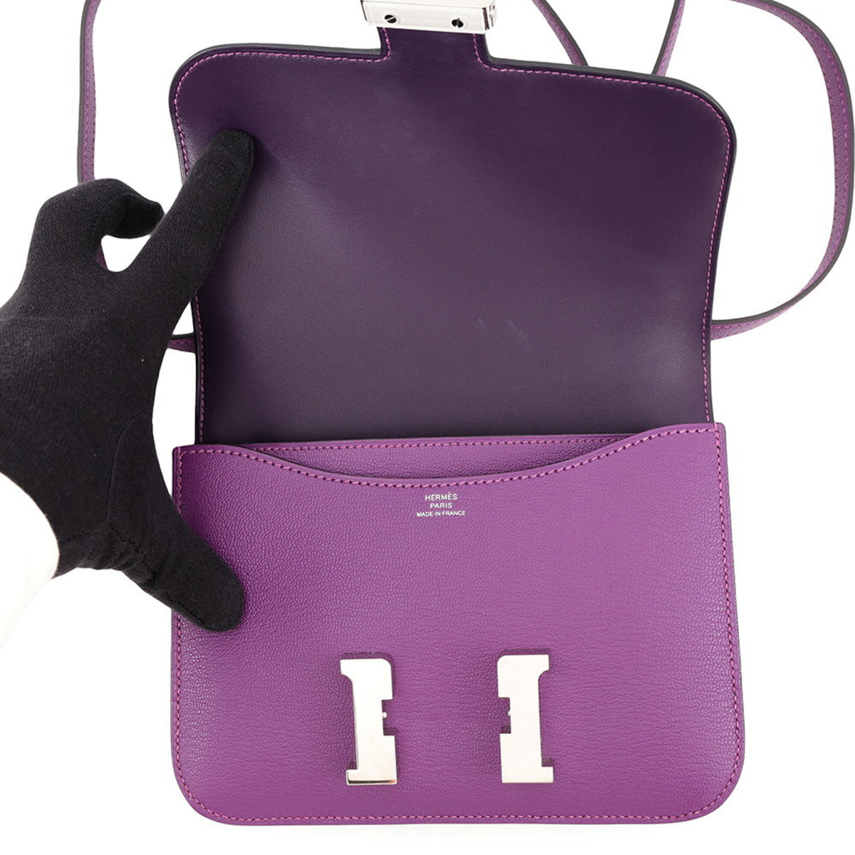 Hermes Constance Anemone Cassis Chevre Myzore Leather Handbag Shoulder Bag (Pre-Owned)