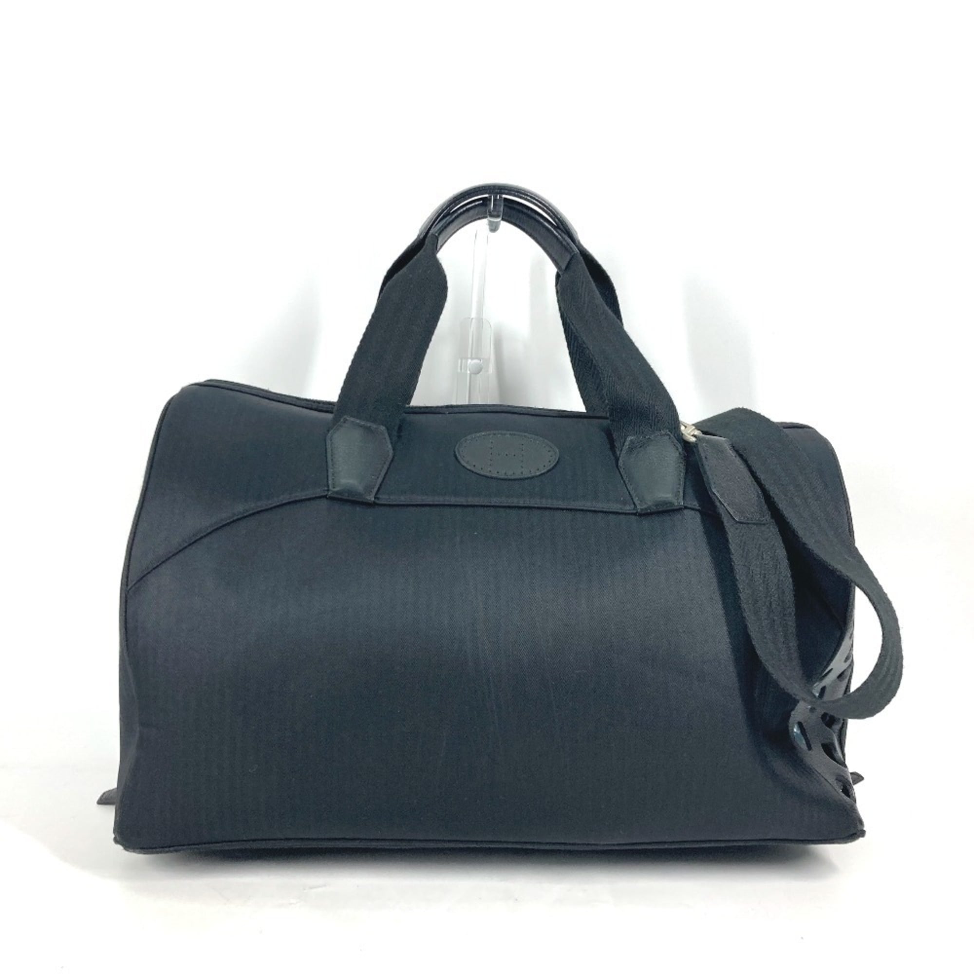 Hermes Black Canvas Leather Boston Bag Shoulder Bag (Pre-Owned)