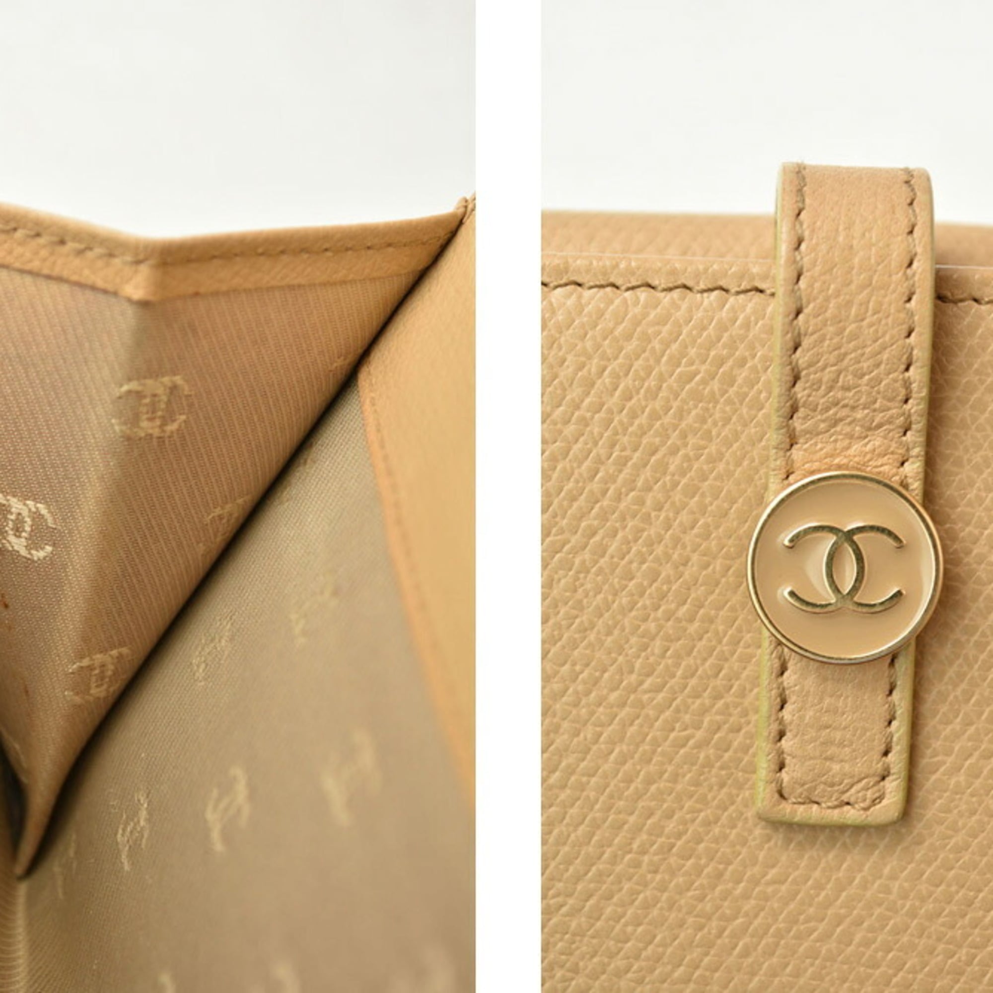Chanel Beige Leather Long Wallet (Bi-Fold) (Pre-Owned)