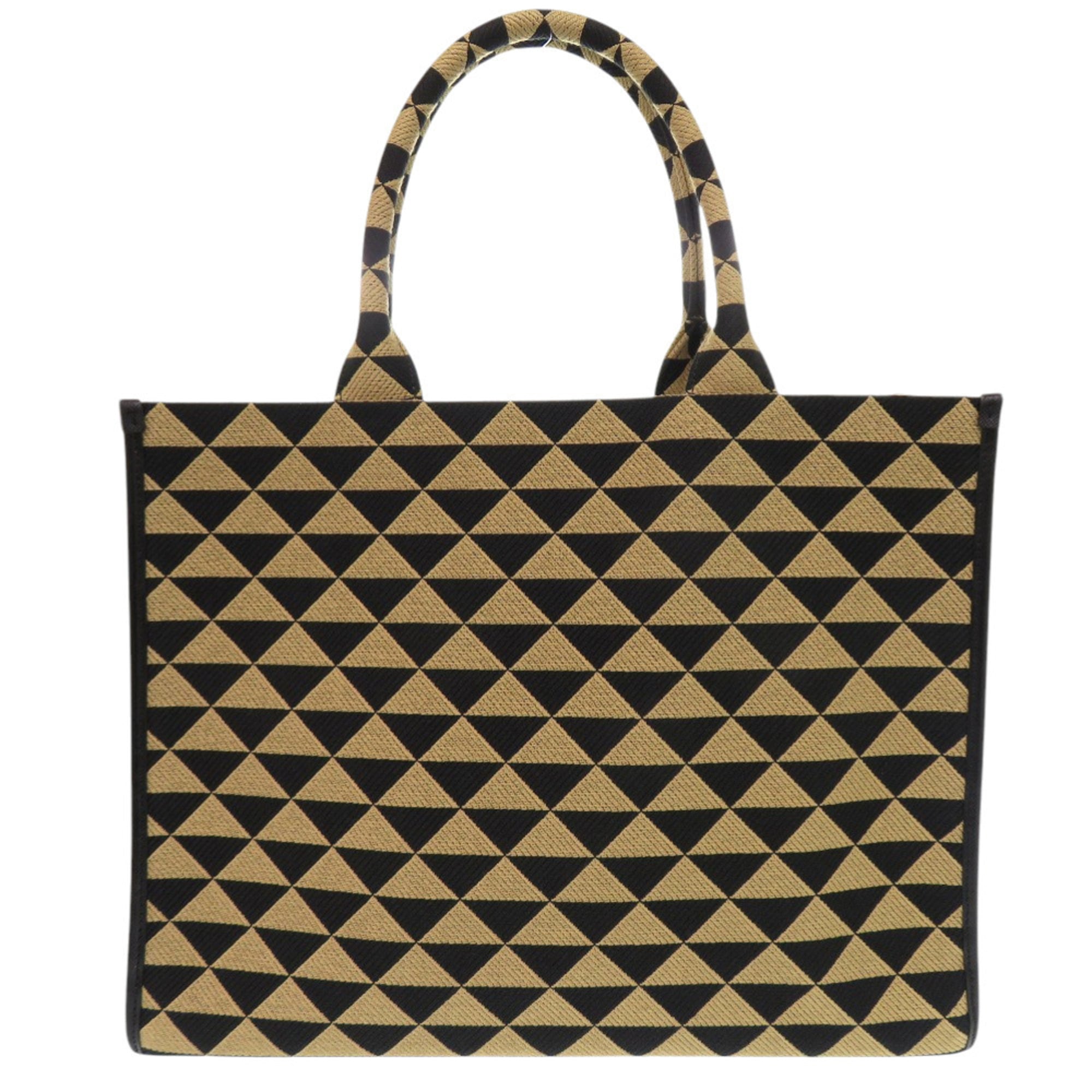 Prada Beige Black Fabric Leather Handbag (Pre-Owned)