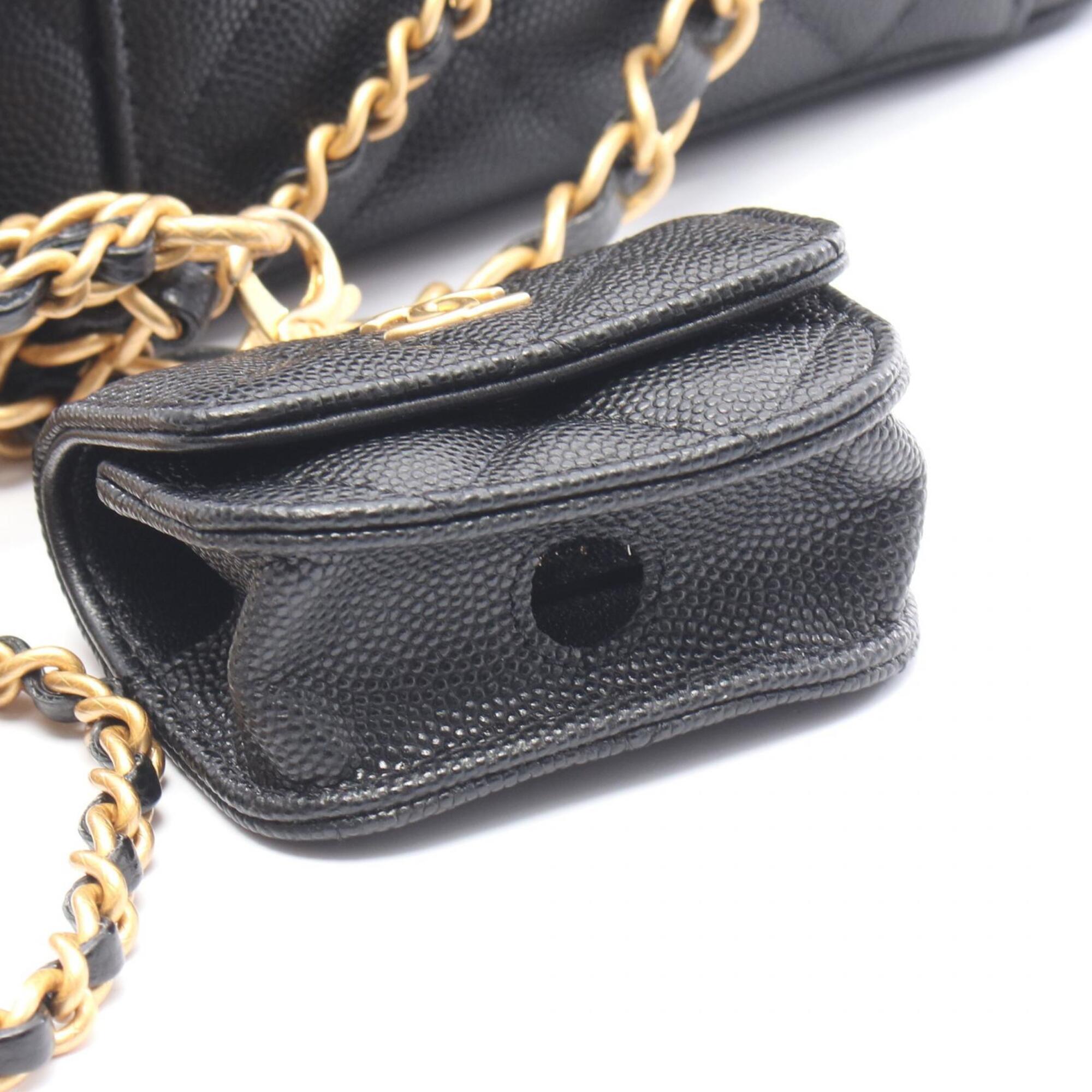 Chanel Black Leather Handbag Shoulder Bag (Pre-Owned)