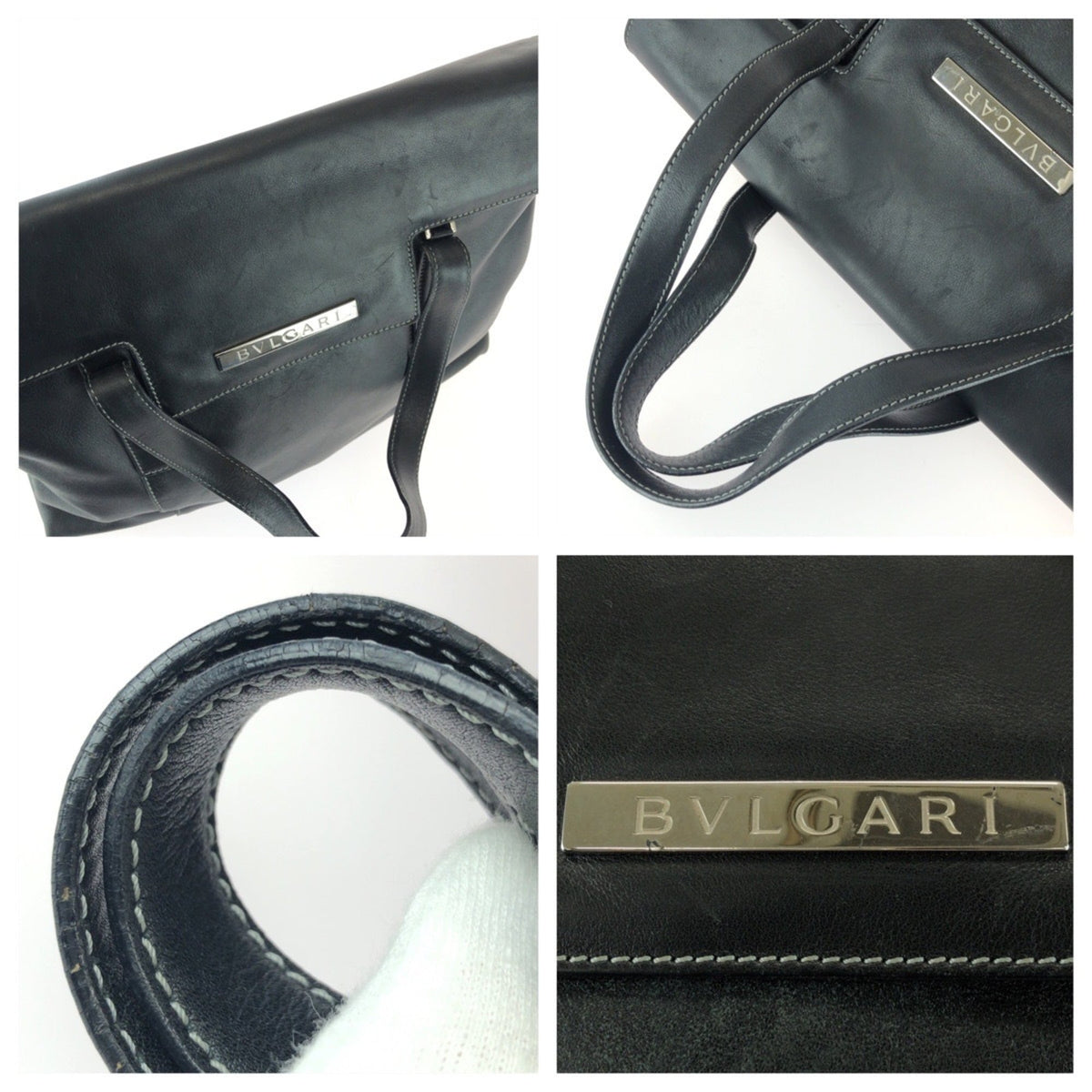 Bvlgari Black Leather Shoulder Bag Tote Bag (Pre-Owned)