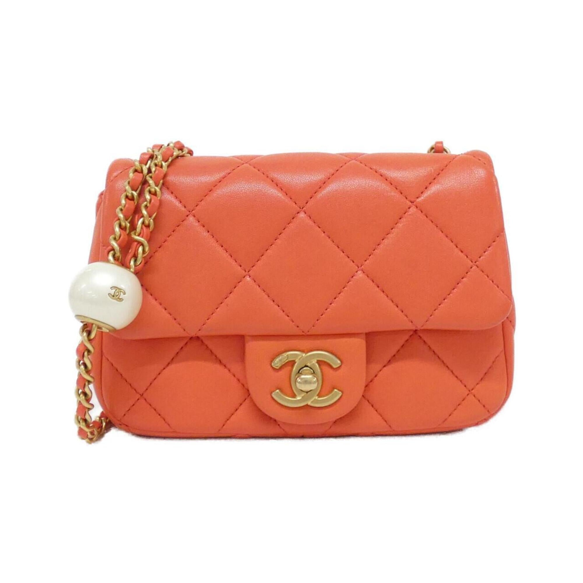 Chanel Orange Artificial Pearl Leather Shoulder Bag (Pre-Owned)