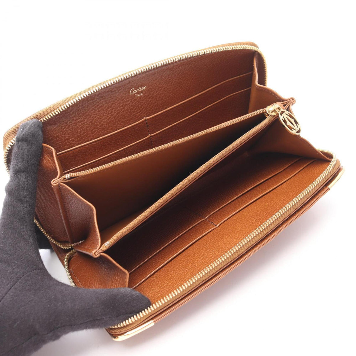 Cartier Brown Leather Long Wallet (Bi-Fold) (Pre-Owned)