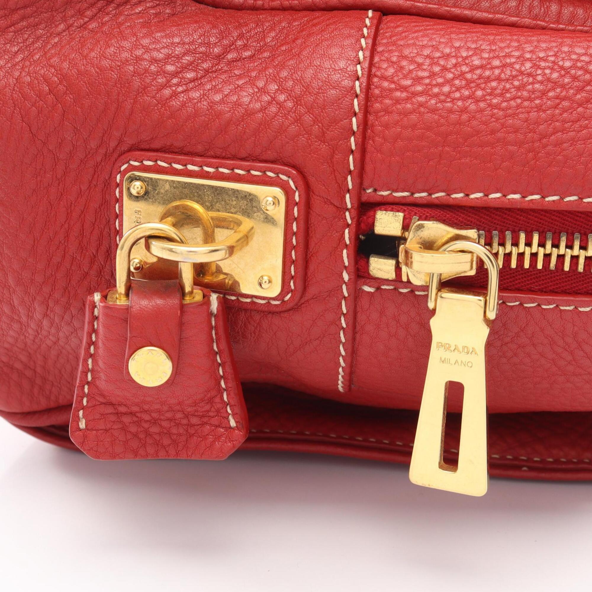 Prada Red Color Leather Handbag (Pre-Owned)