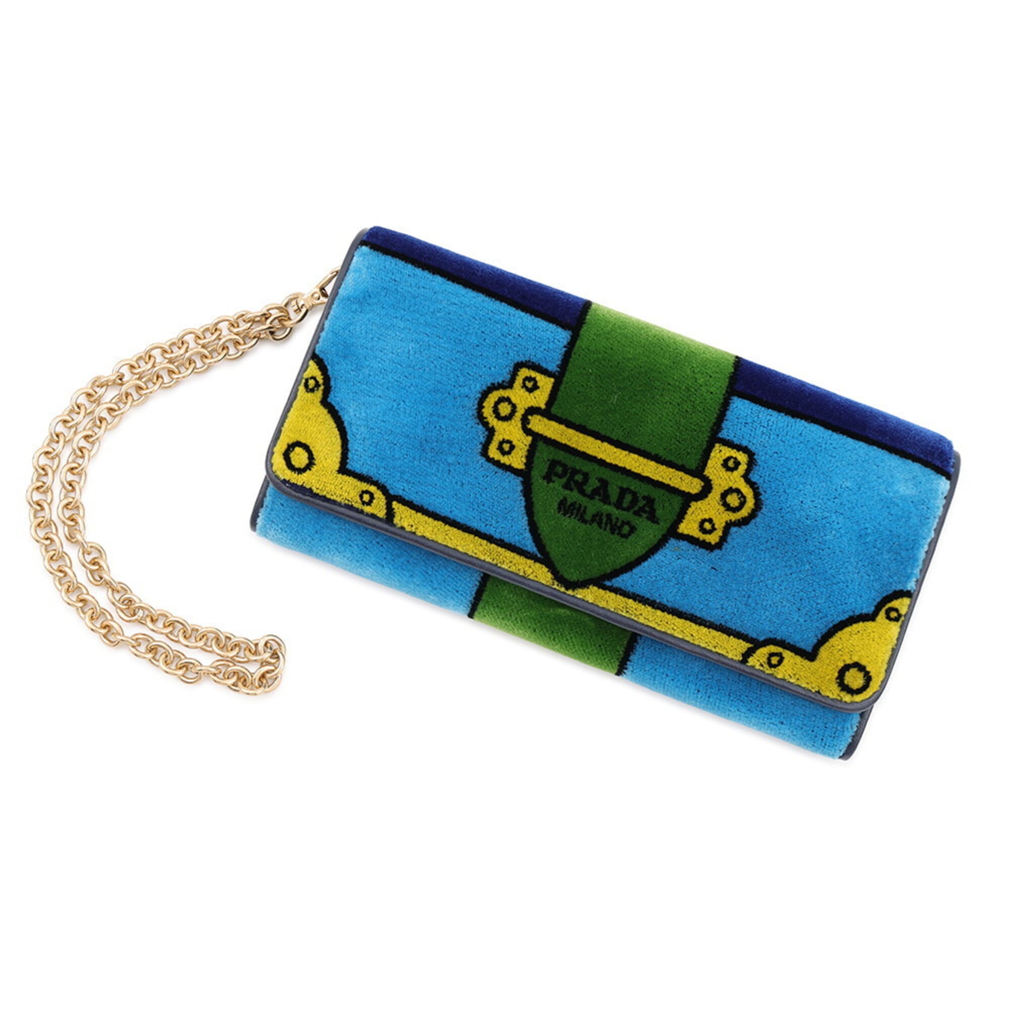 Prada Blue Multi-Color Leather Chain/Shoulder Wallet (Pre-Owned)