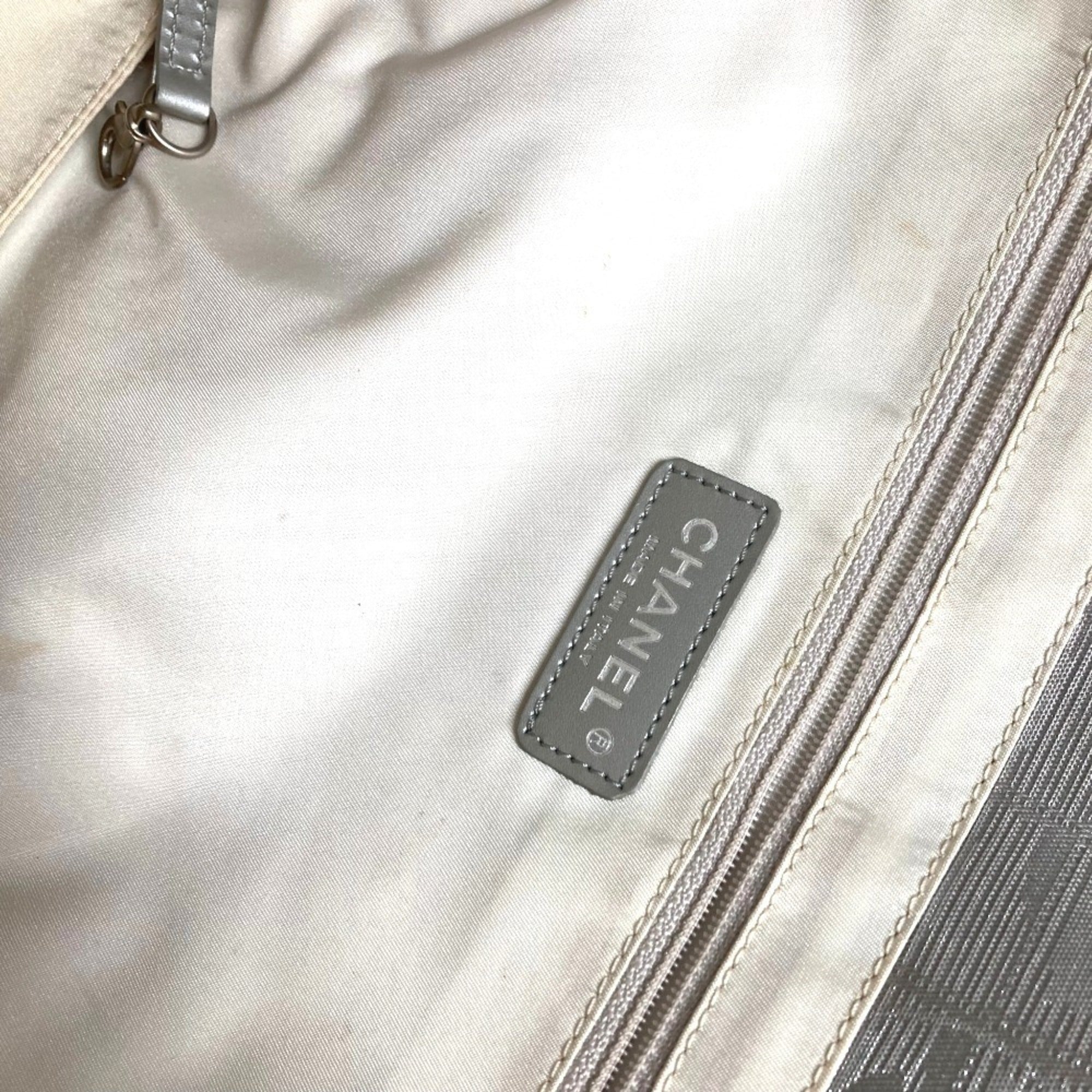 Chanel Silver Nylon Canvas Leather Tote Bag (Pre-Owned)