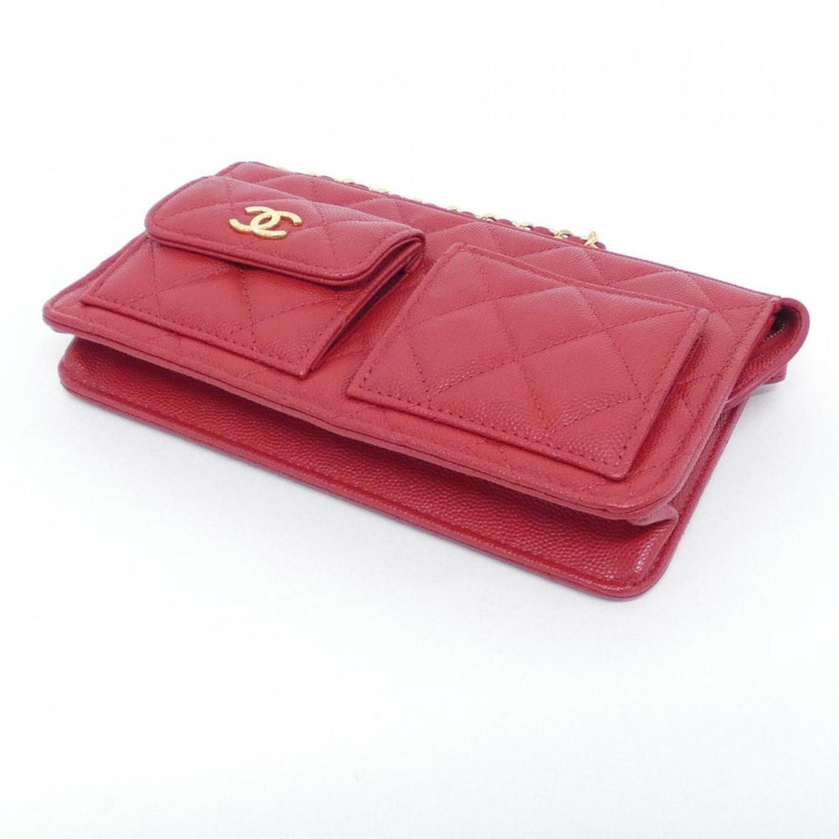 Chanel Red Color Grained Calfskin Handbag (Pre-Owned)