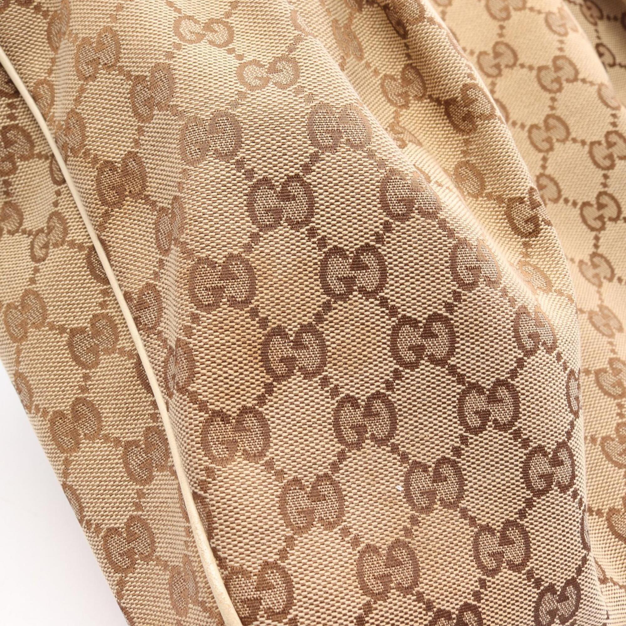 Gucci Beige White Canvas Leather Handbag Tote Bag (Pre-Owned)
