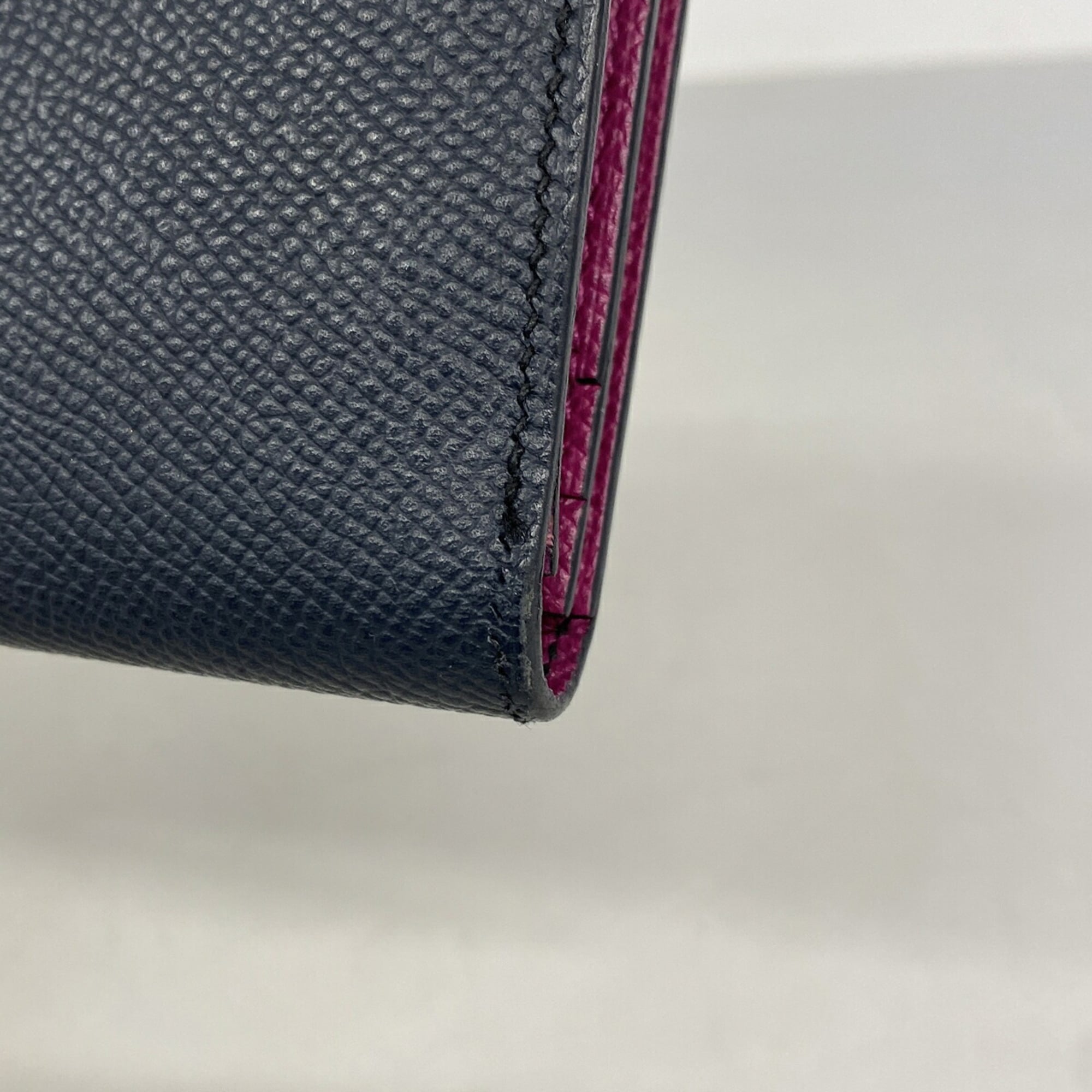 Hermes Blue Indigo Rose Purple Leather Long Wallet (Bi-Fold) (Pre-Owned)