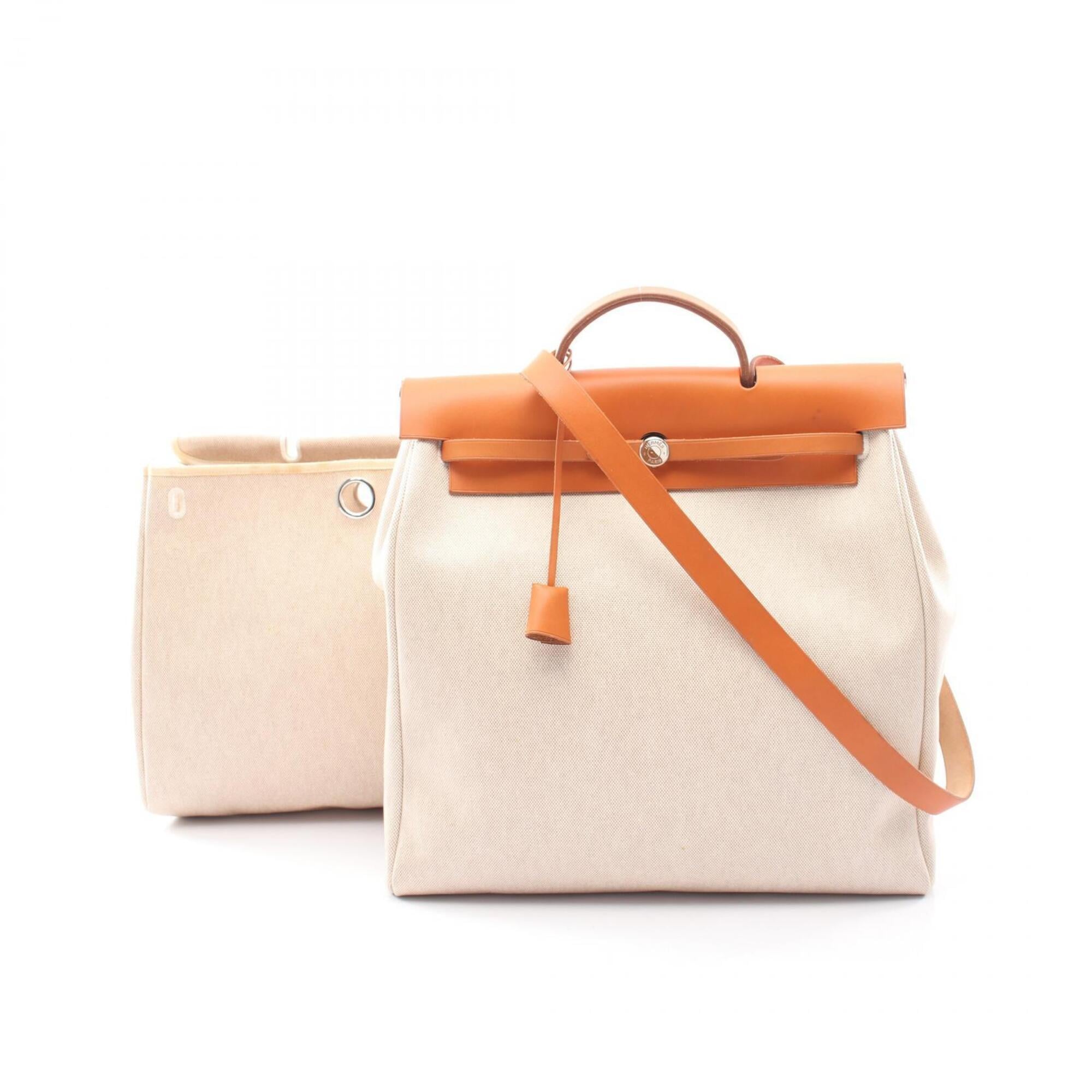 Hermes Beige Brown Canvas Toile H Vache Leather Handbag (Pre-Owned)
