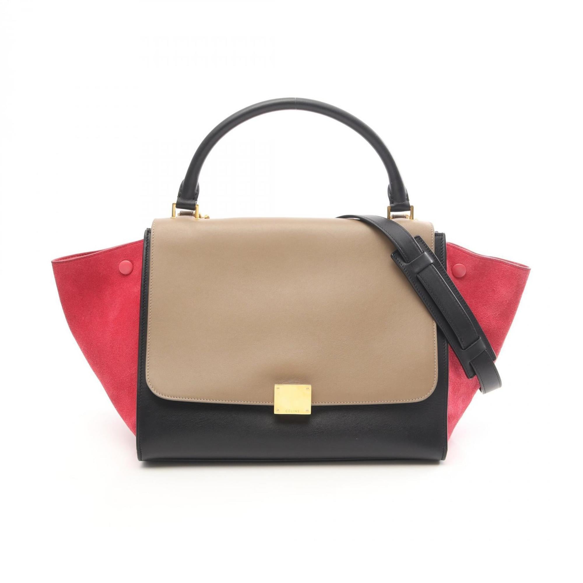 Celine Beige Black Pink Leather Suede Handbag (Pre-Owned)