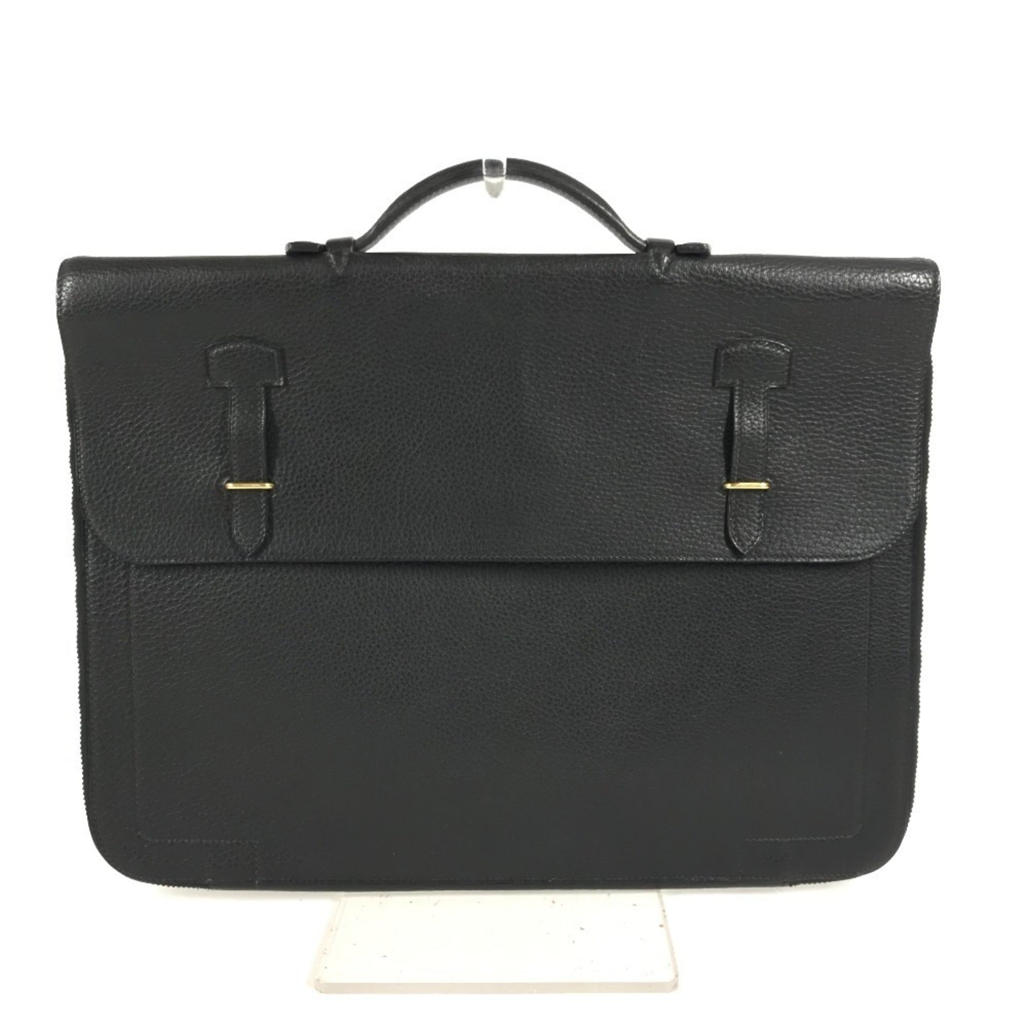 Hermes Black Leather Handbag Tote Bag (Pre-Owned)