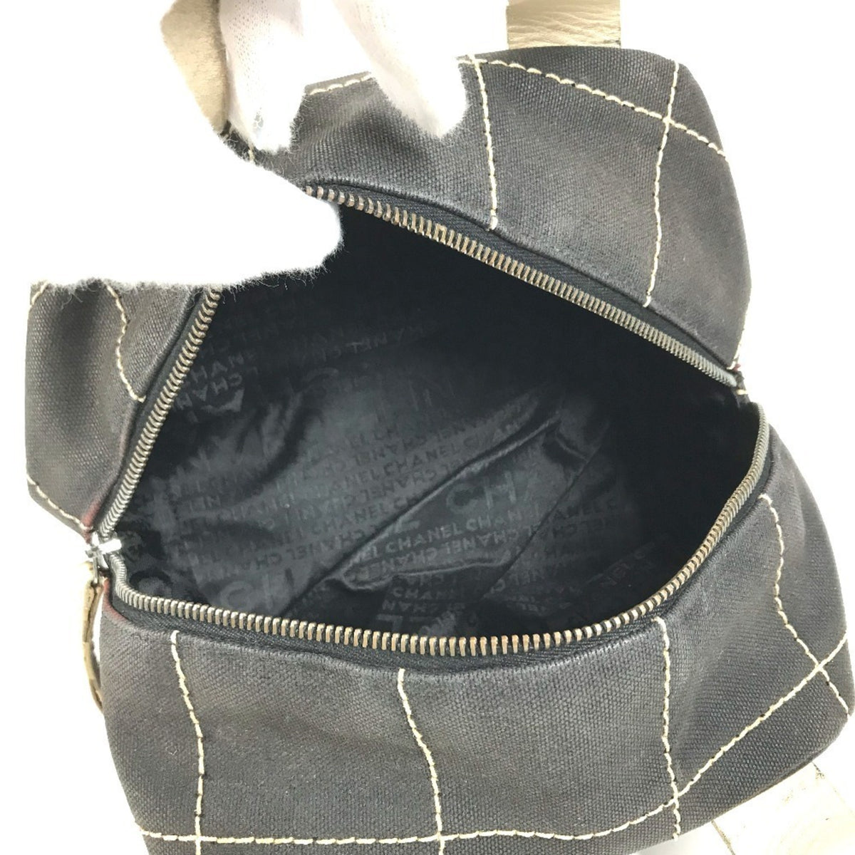 Chanel Chocolate Bar Black White Leather Canvas Boston Bag Handbag (Pre-Owned)
