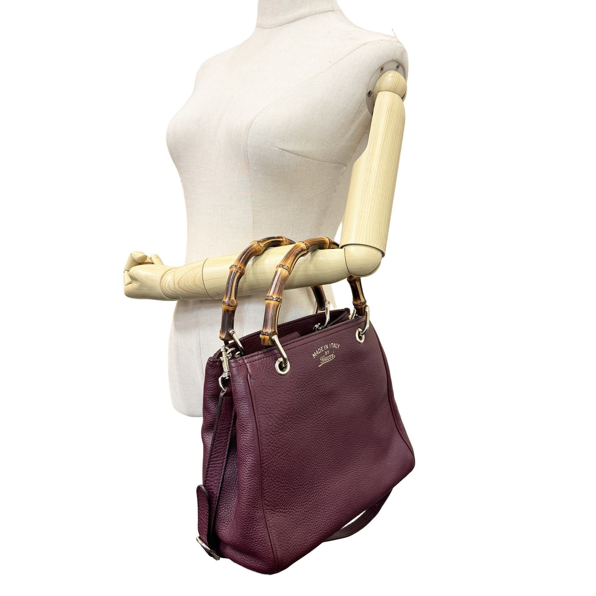 Gucci Wine Bamboo Leather Handbag Shoulder Bag (Pre-Owned)