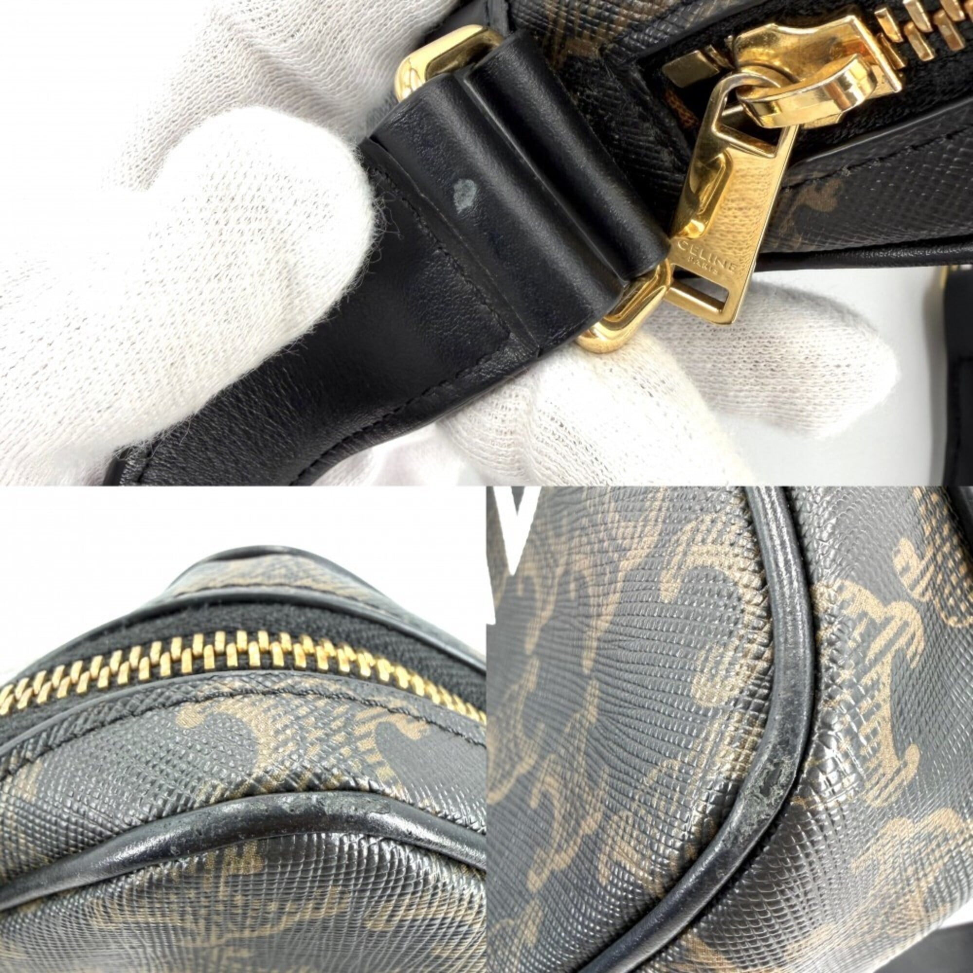 Celine Black Brown Canvas Leather Shoulder Bag (Pre-Owned)