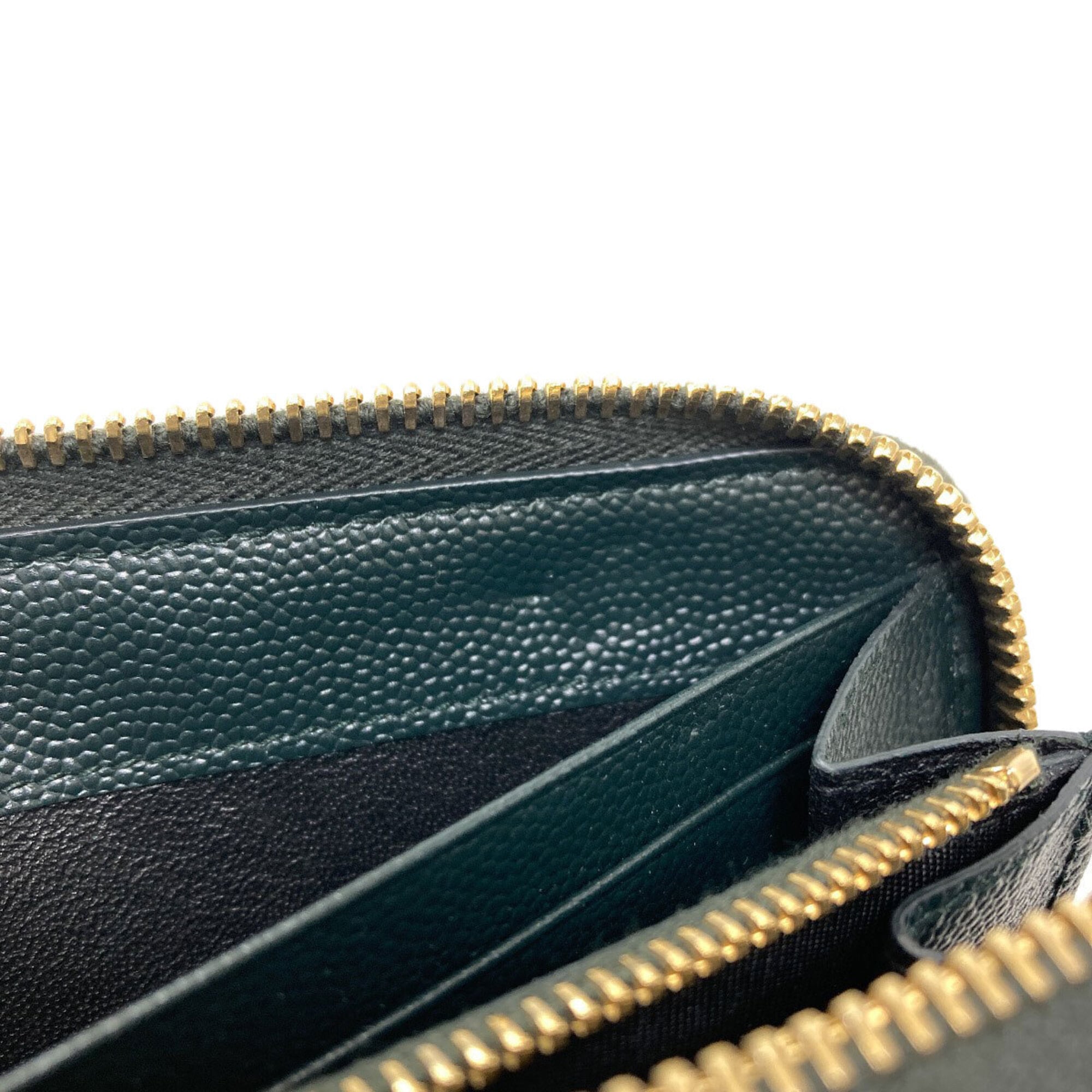 Saint Laurent Dark Green Leather Long Wallet (Bi-Fold) (Pre-Owned)