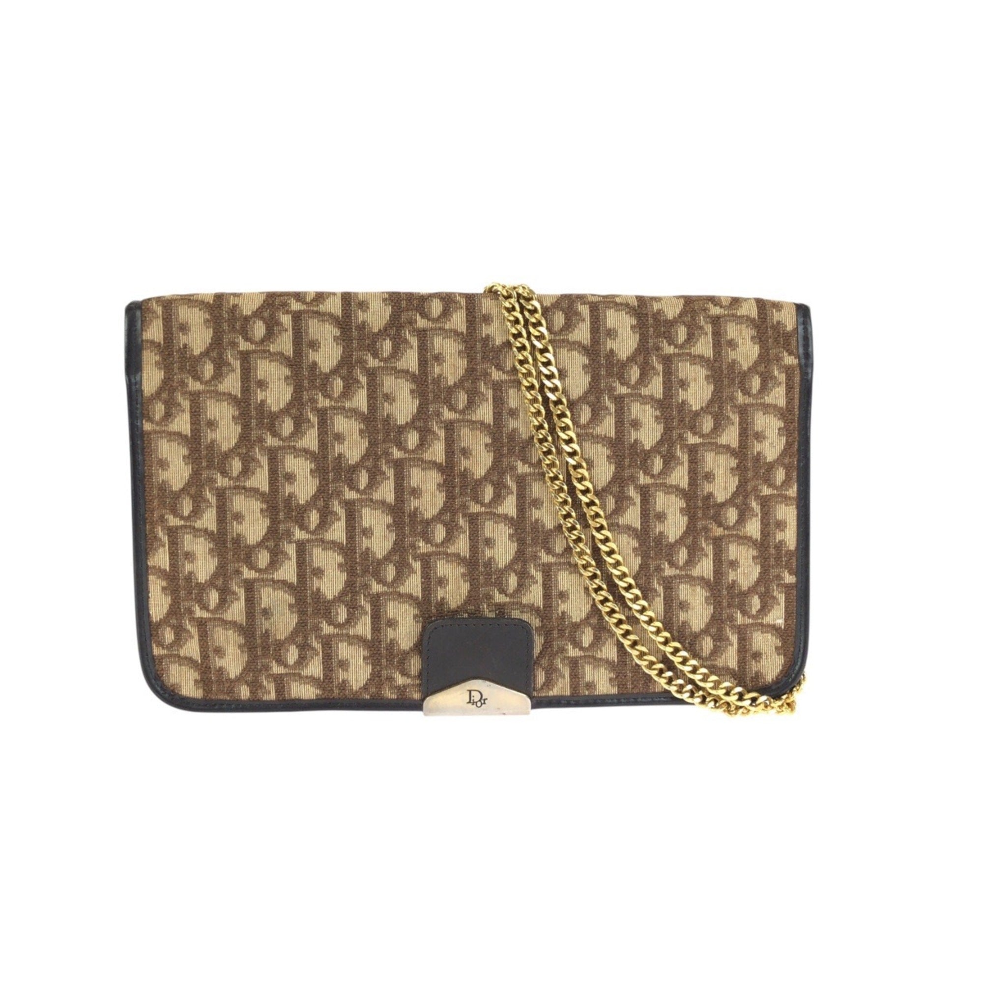 Christian Dior Beige Brown Leather Jacquard Handbag Shoulder Bag (Pre-Owned)
