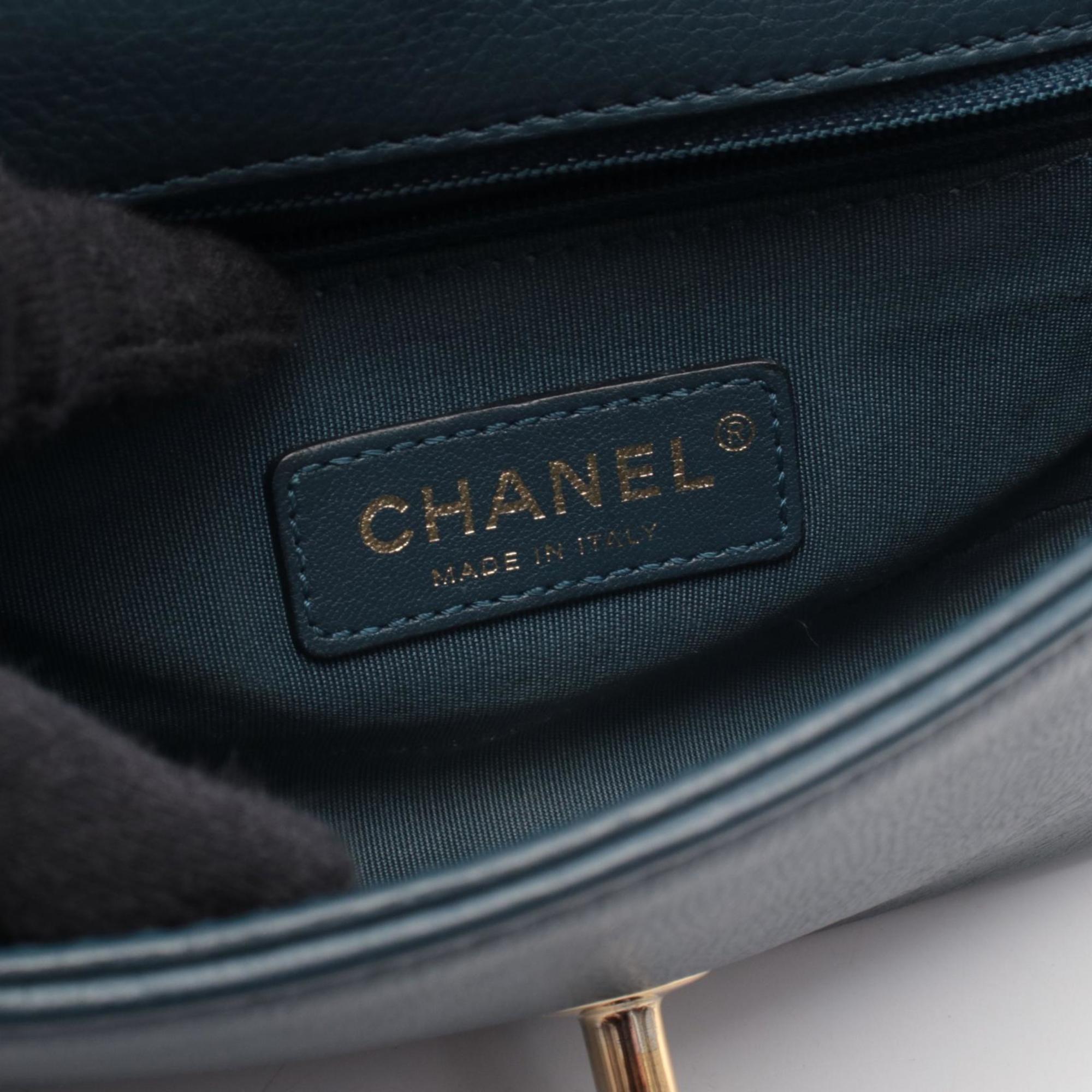 Chanel Navy Leather Handbag Shoulder Bag (Pre-Owned)