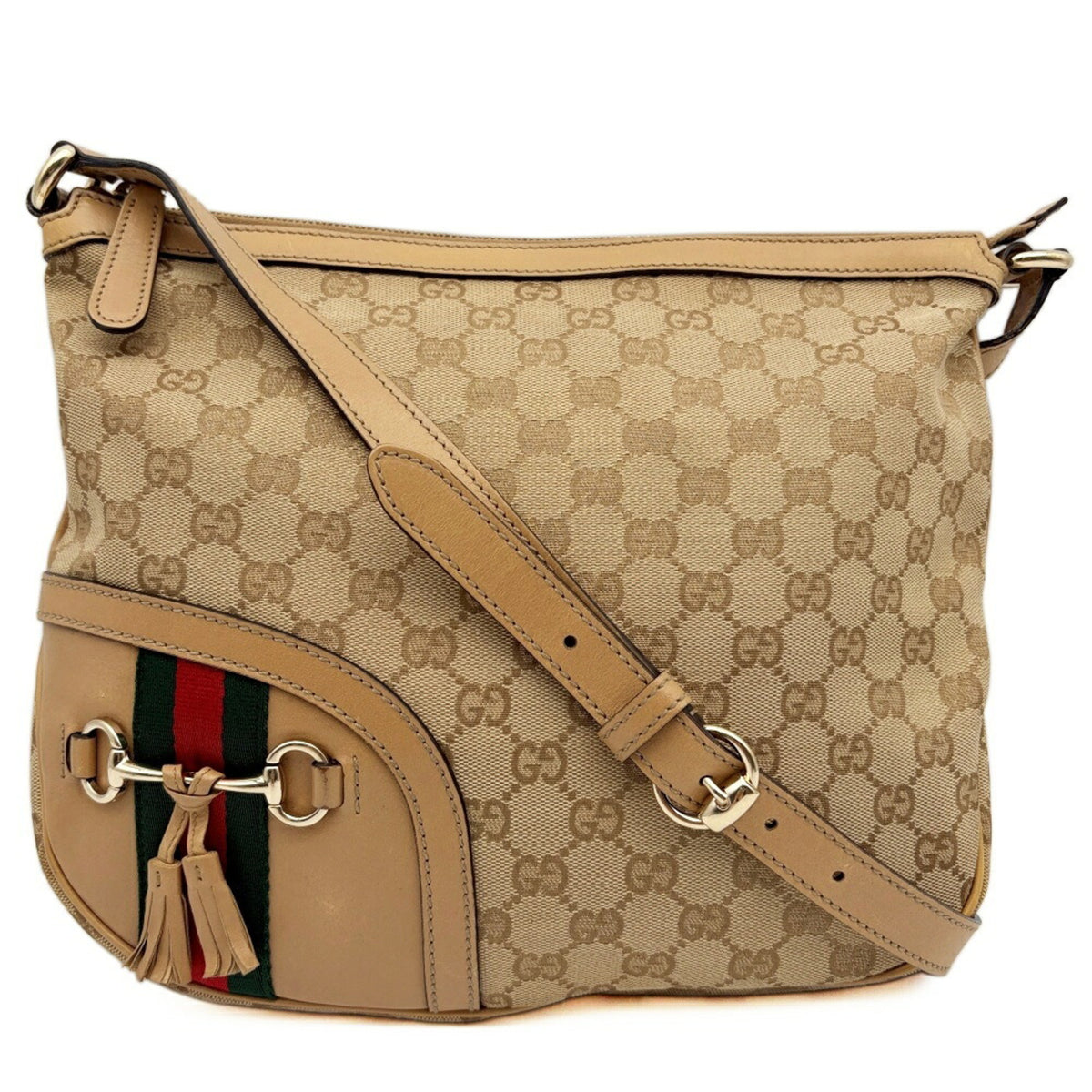 Gucci Beige Brown Canvas Leather Shoulder Bag (Pre-Owned)