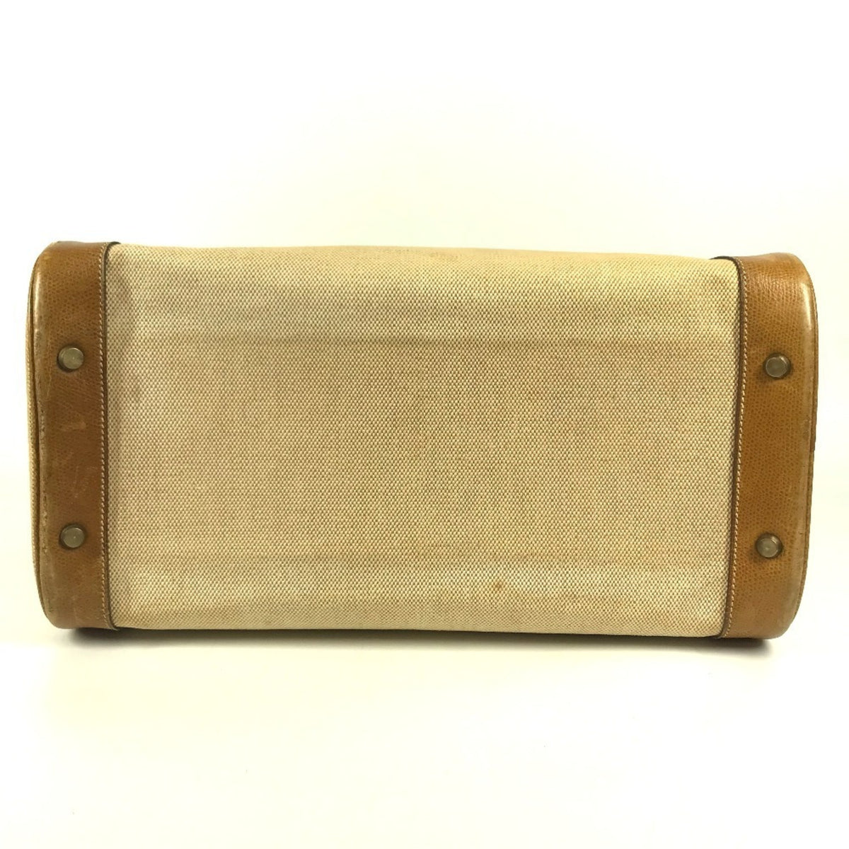 Hermes Beige Brown Leather Canvas Boston Bag Shoulder Bag Vanity Bag (Pre-Owned)