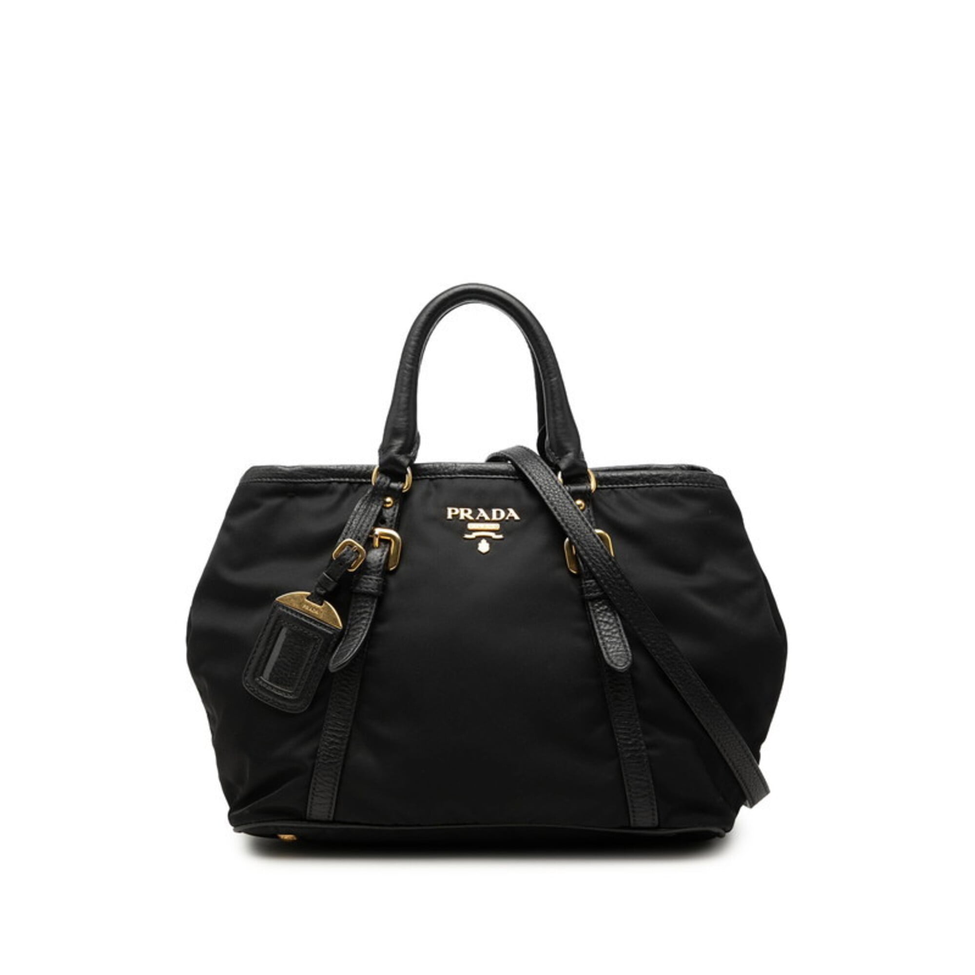 Prada Black Nylon Leather Handbag Shoulder Bag (Pre-Owned)