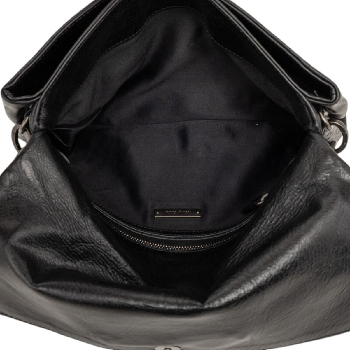 Miu Miu Black Leather Rhinestone Handbag Shoulder Bag (Pre-Owned)