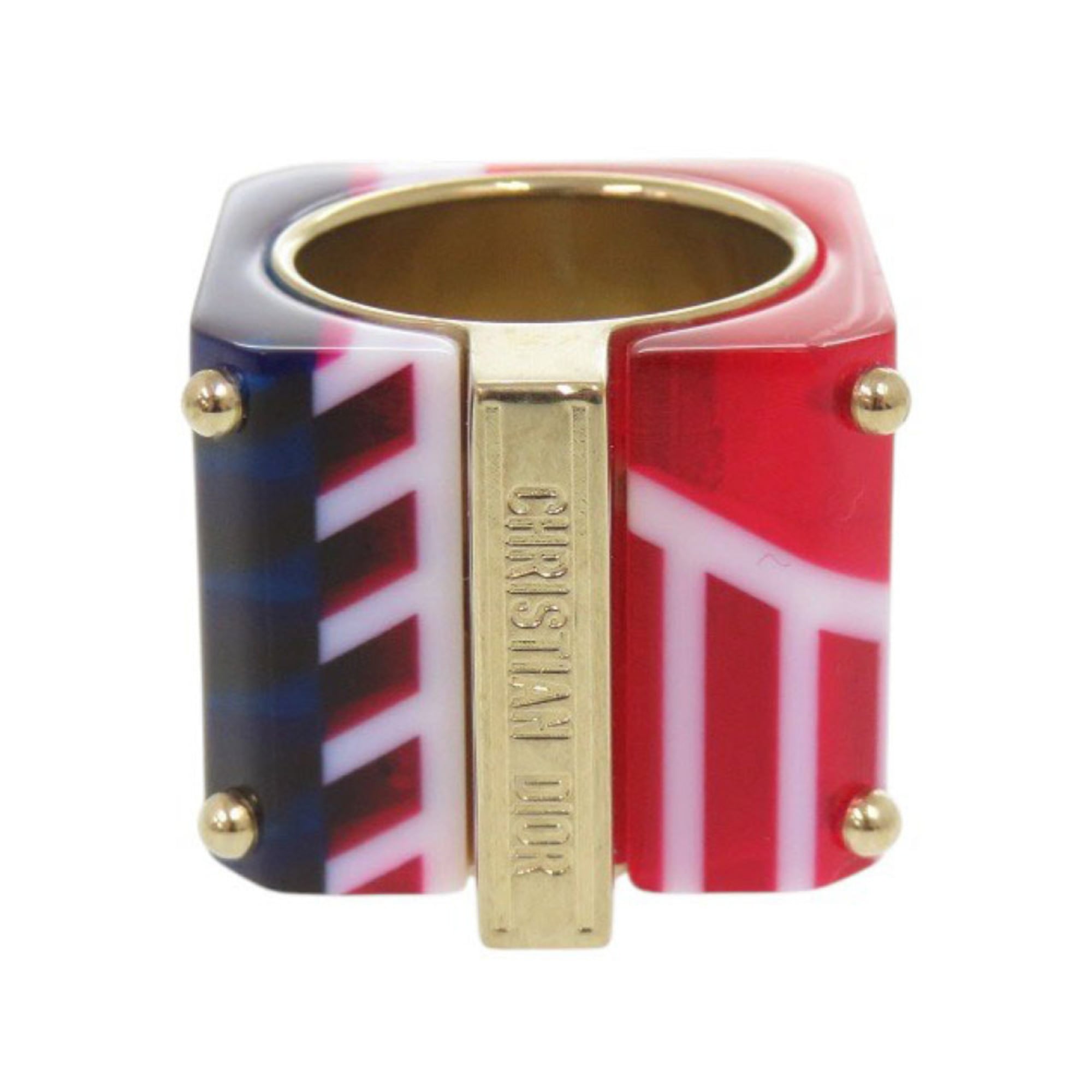 Christian Dior Gold Blue Red Color Gold Plating Plastic Band Ring (Pre-Owned)
