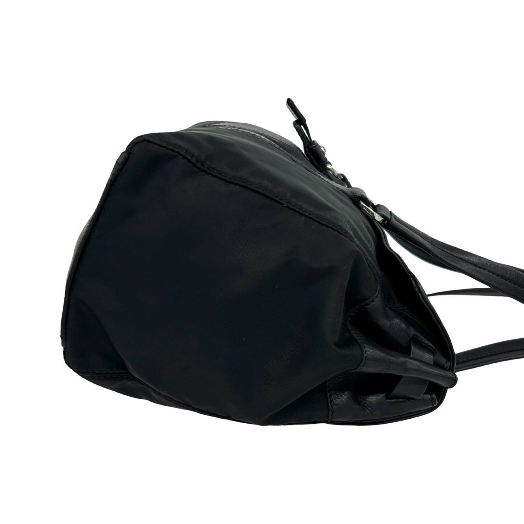 Prada Black Nylon Leather Shoulder Bag Tote Bag (Pre-Owned)