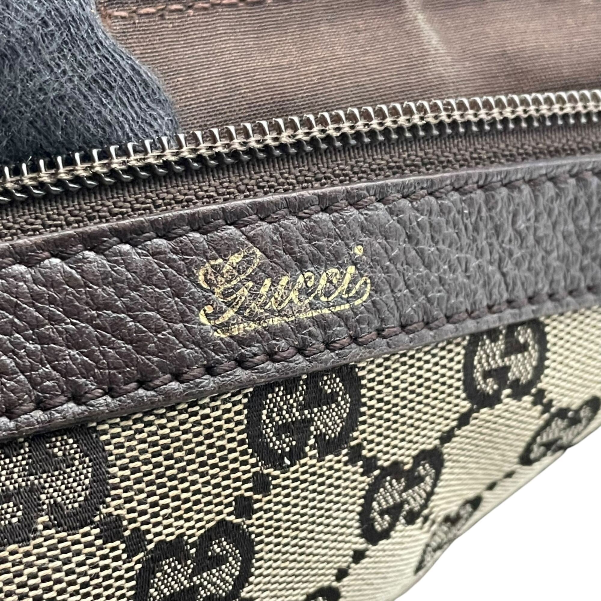 Gucci Dark Brown Gray Gg Canvas Leather Shoulder Bag Tote Bag (Pre-Owned)