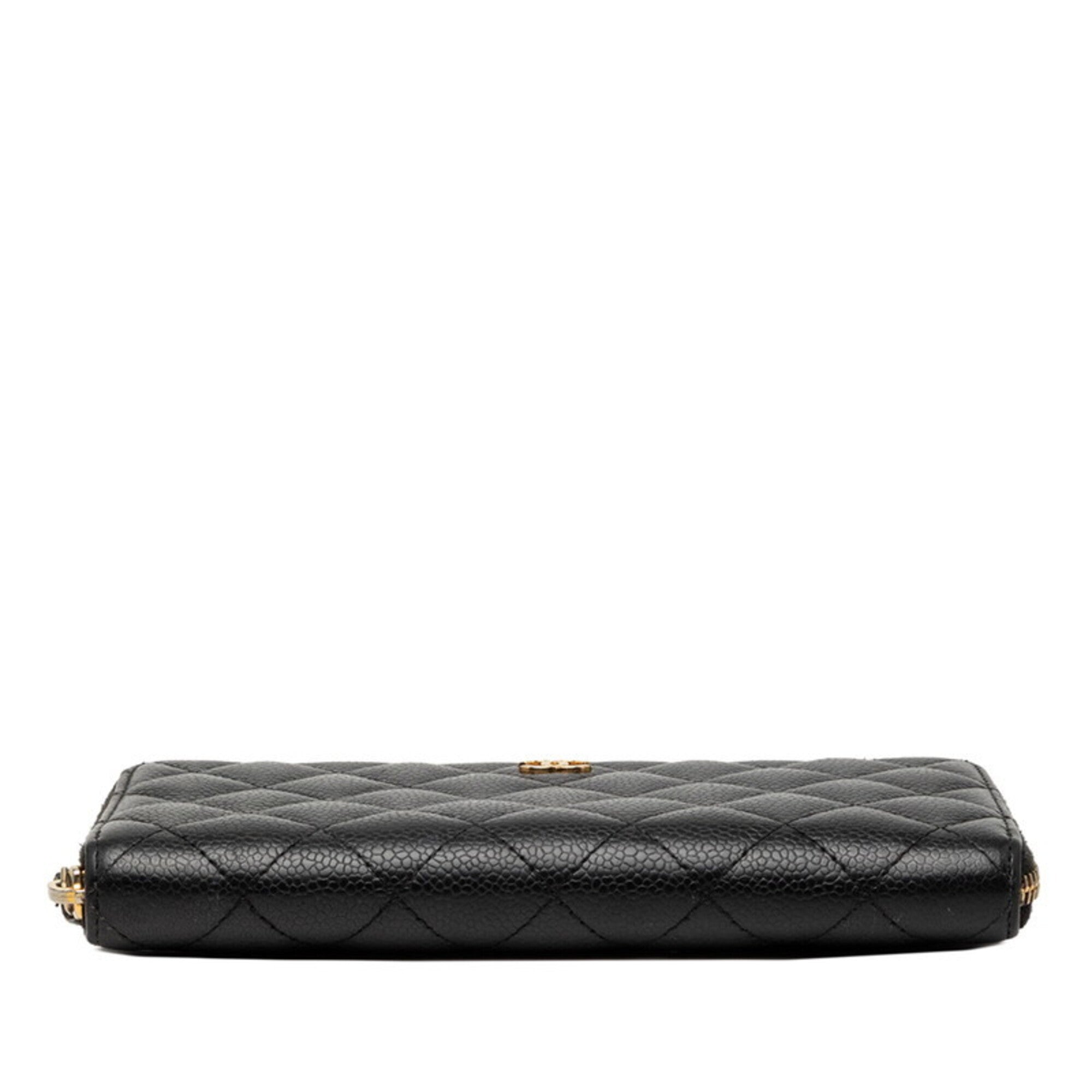 Chanel Matelasse Black Grained Calfskin Long Wallet (Bi-Fold) (Pre-Owned)