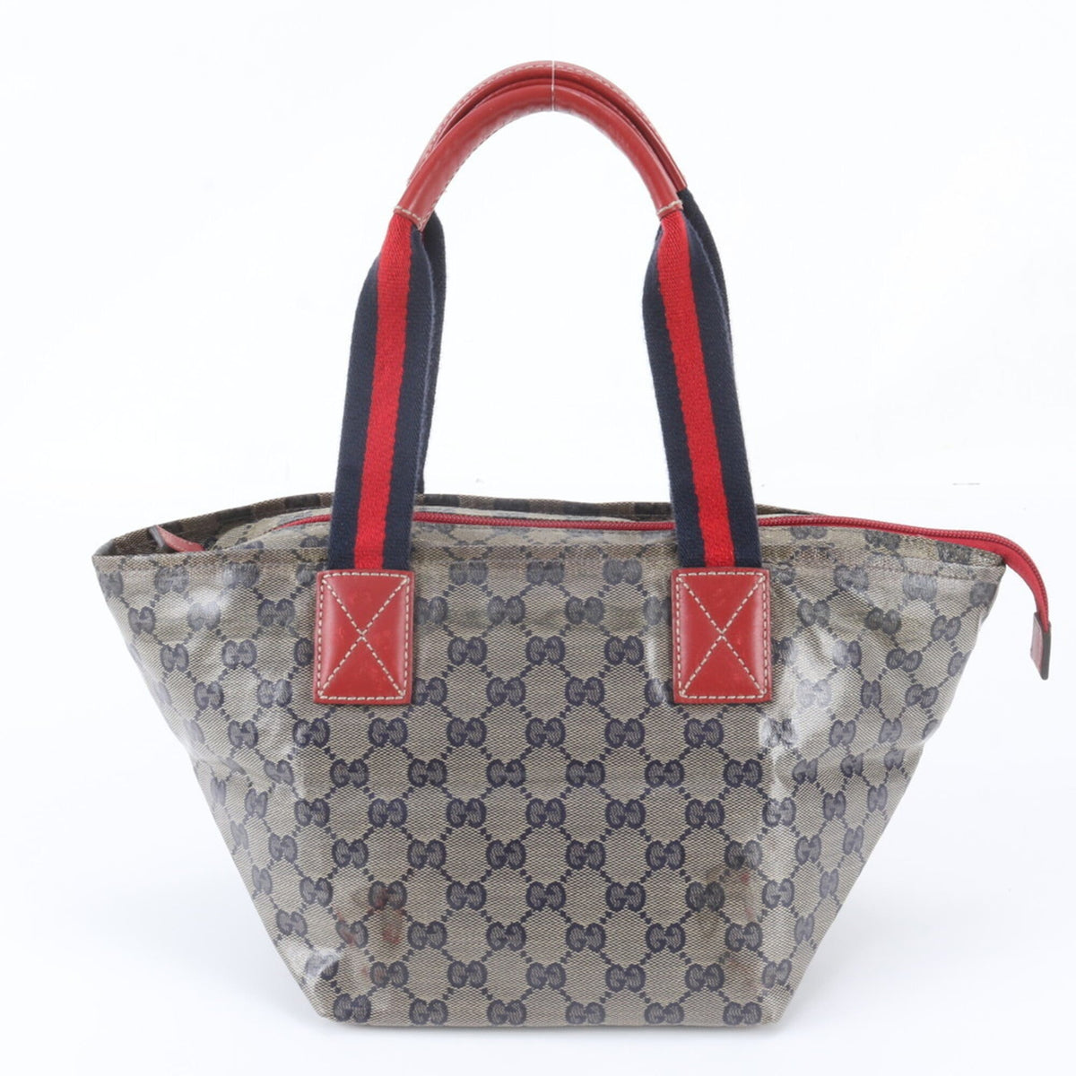 Gucci Red Color Leather Coated Canvas Handbag Shoulder Bag Tote Bag (Pre-Owned)