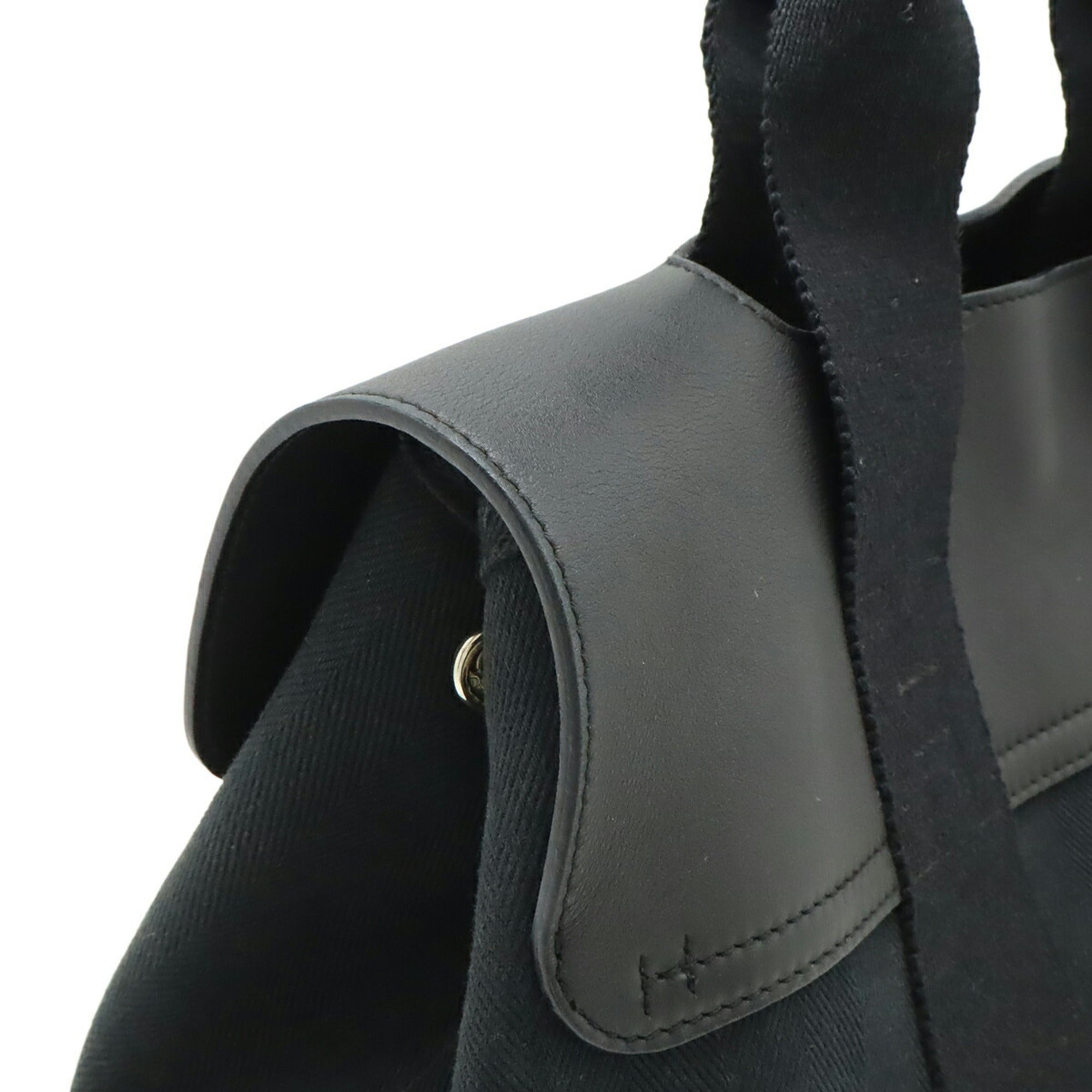 Hermes Valparaiso Black Toile Chevron Leather Handbag Tote Bag (Pre-Owned)