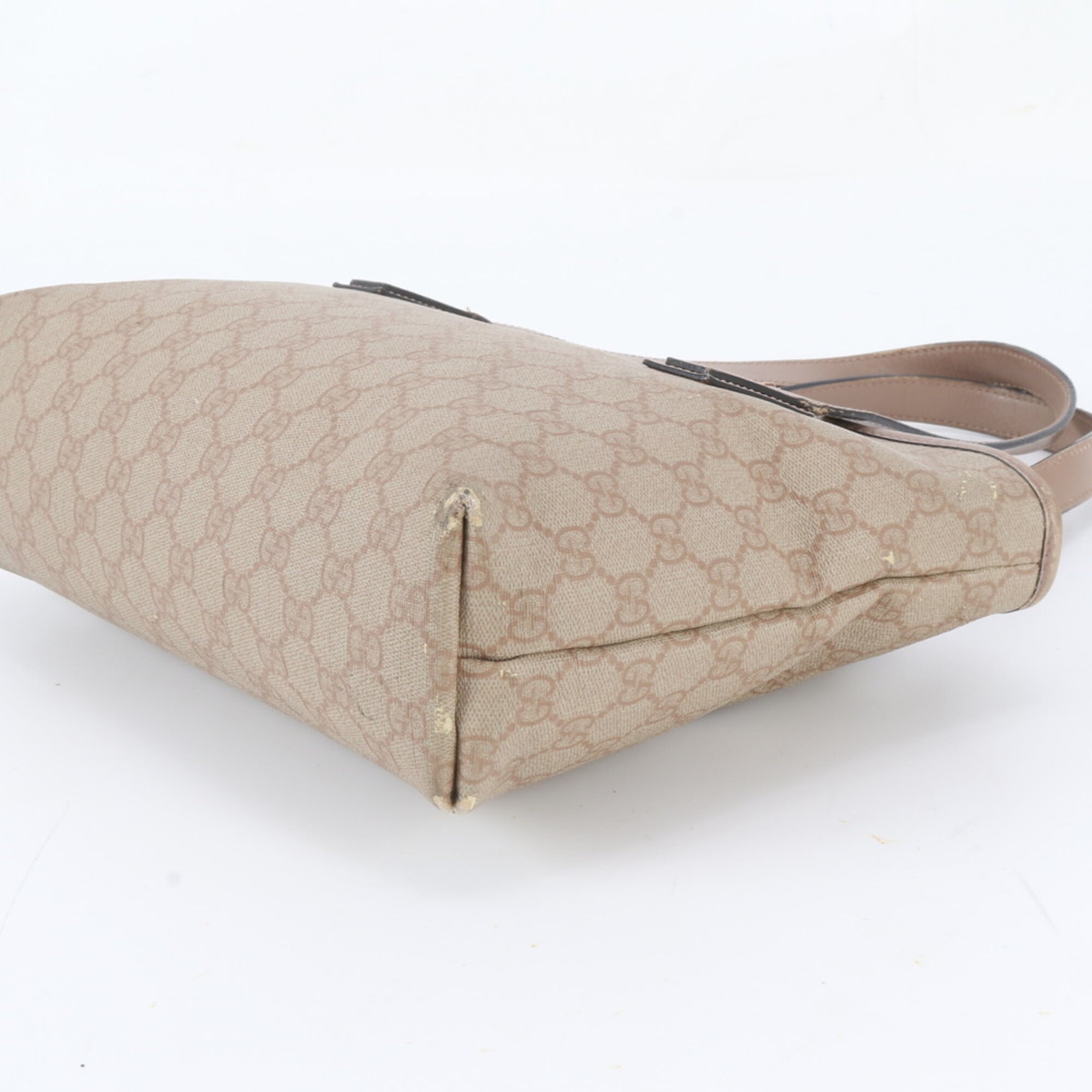 Gucci Pink Beige Leather Coated Canvas Handbag Shoulder Bag Tote Bag (Pre-Owned)