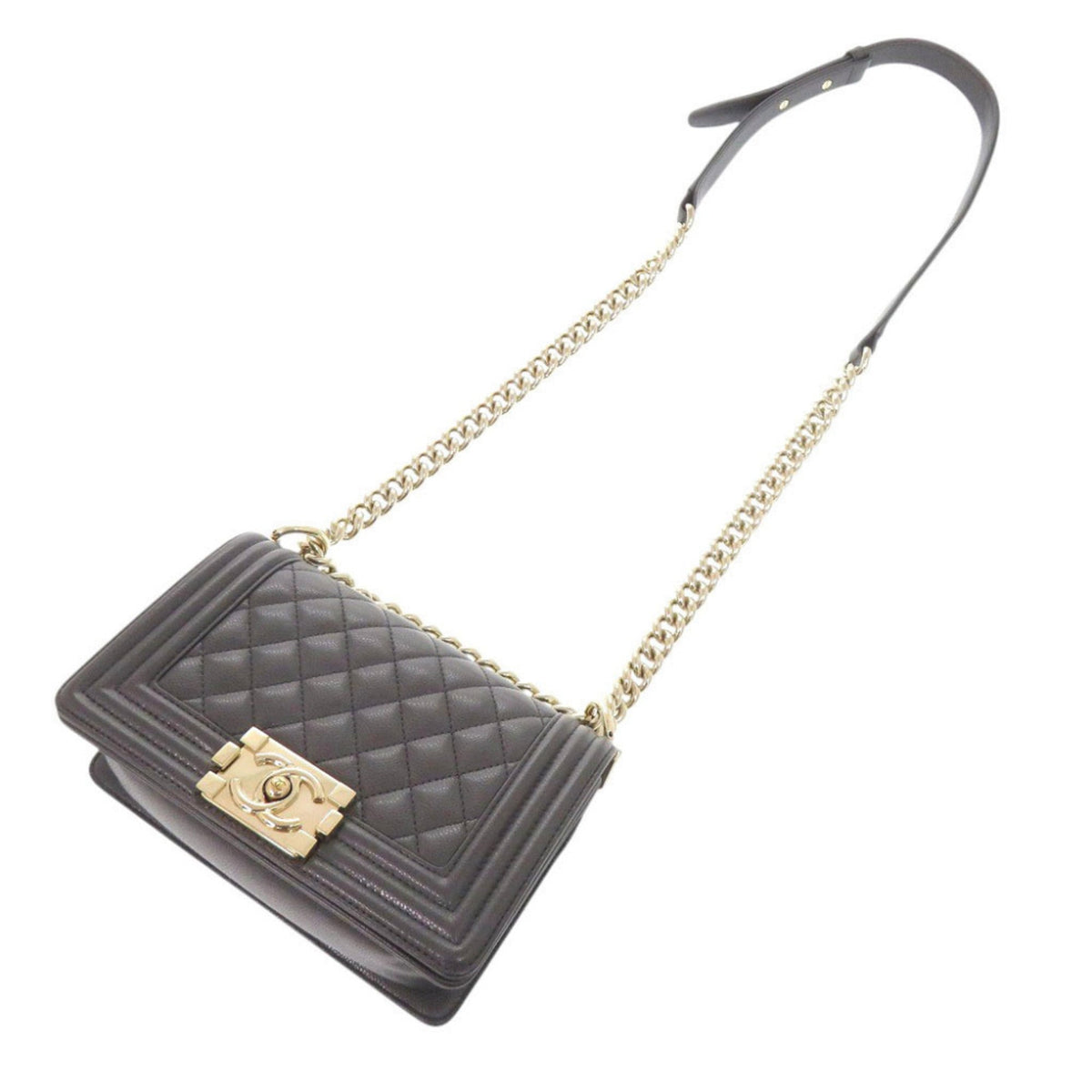 Chanel Gray Grained Calfskin Shoulder Bag (Pre-Owned)