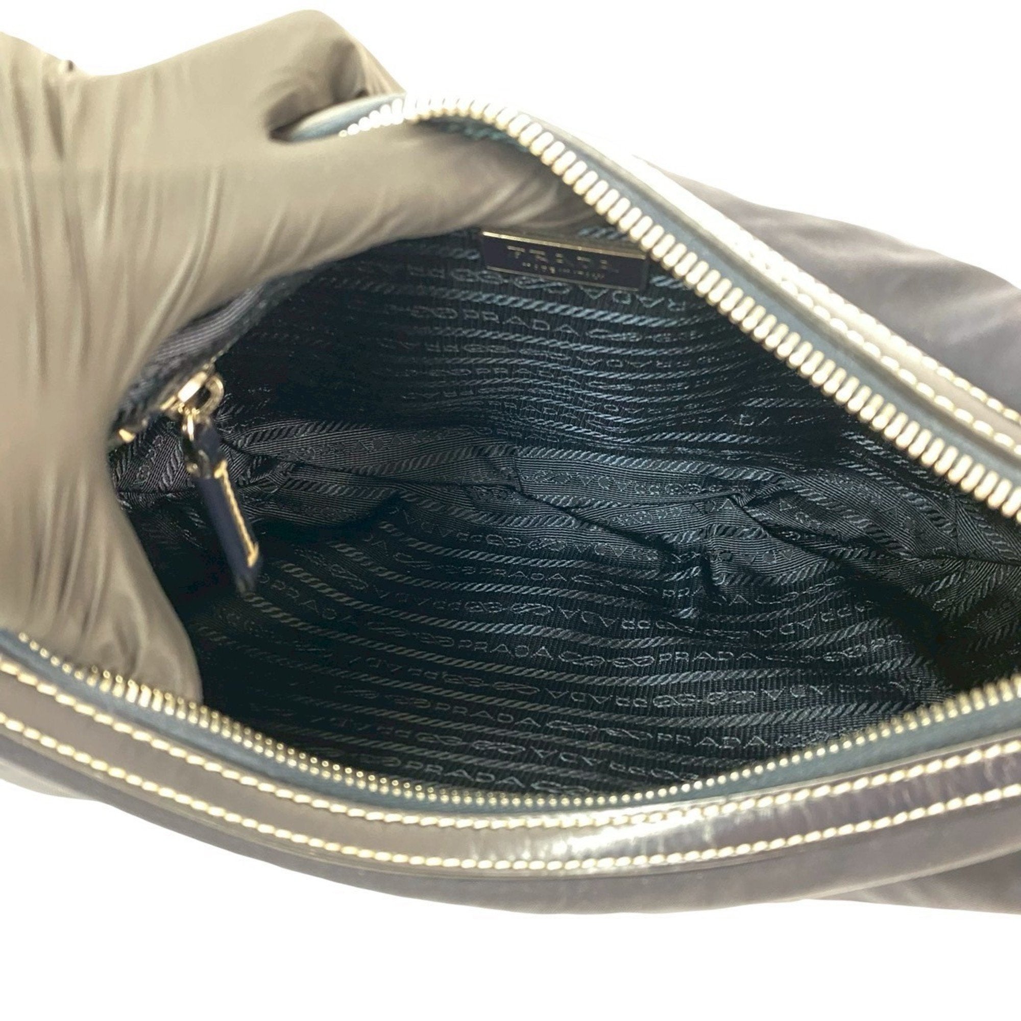 Prada Navy Nylon Leather Pochette Shoulder Bag (Pre-Owned)