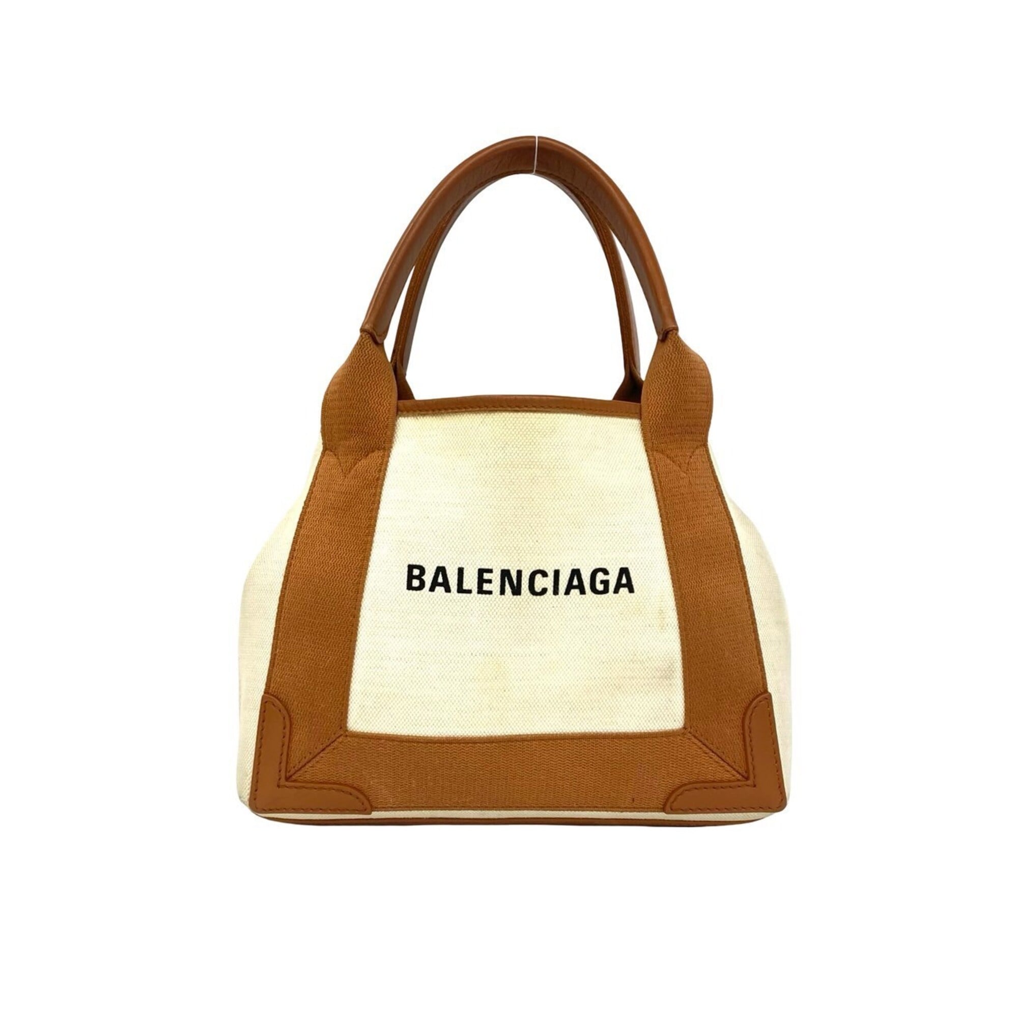 Balenciaga Brown Ivory Canvas Leather Handbag Tote Bag (Pre-Owned)