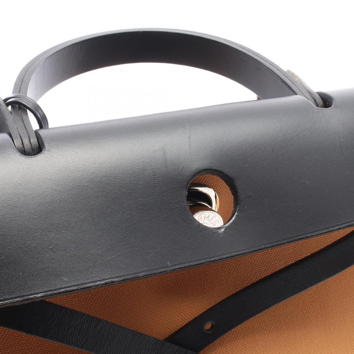Hermes Black Brown Natural Sable Canvas Vache Leather Handbag Pouch (Pre-Owned)
