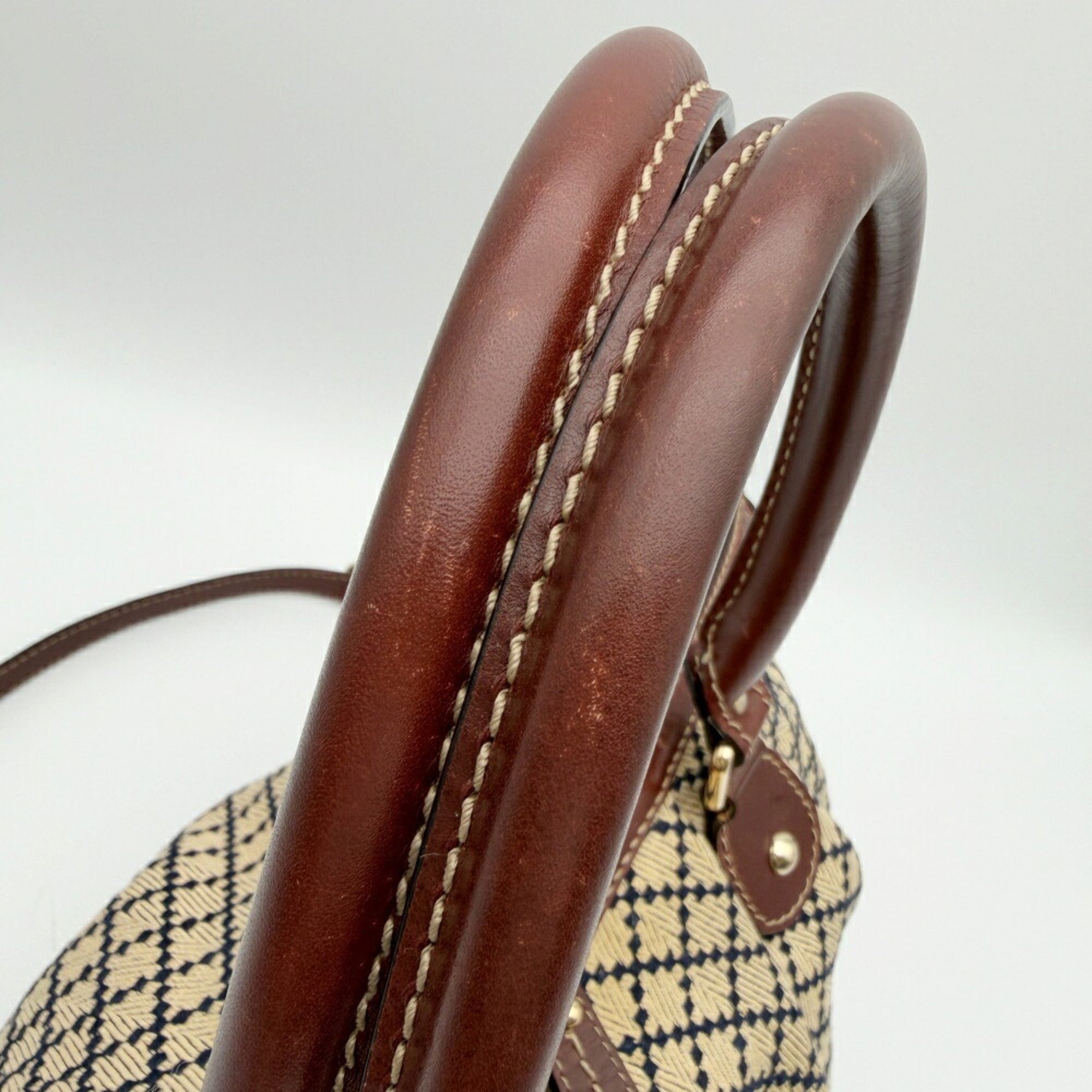 Gucci Beige Brown Canvas Leather Shoulder Bag (Pre-Owned)