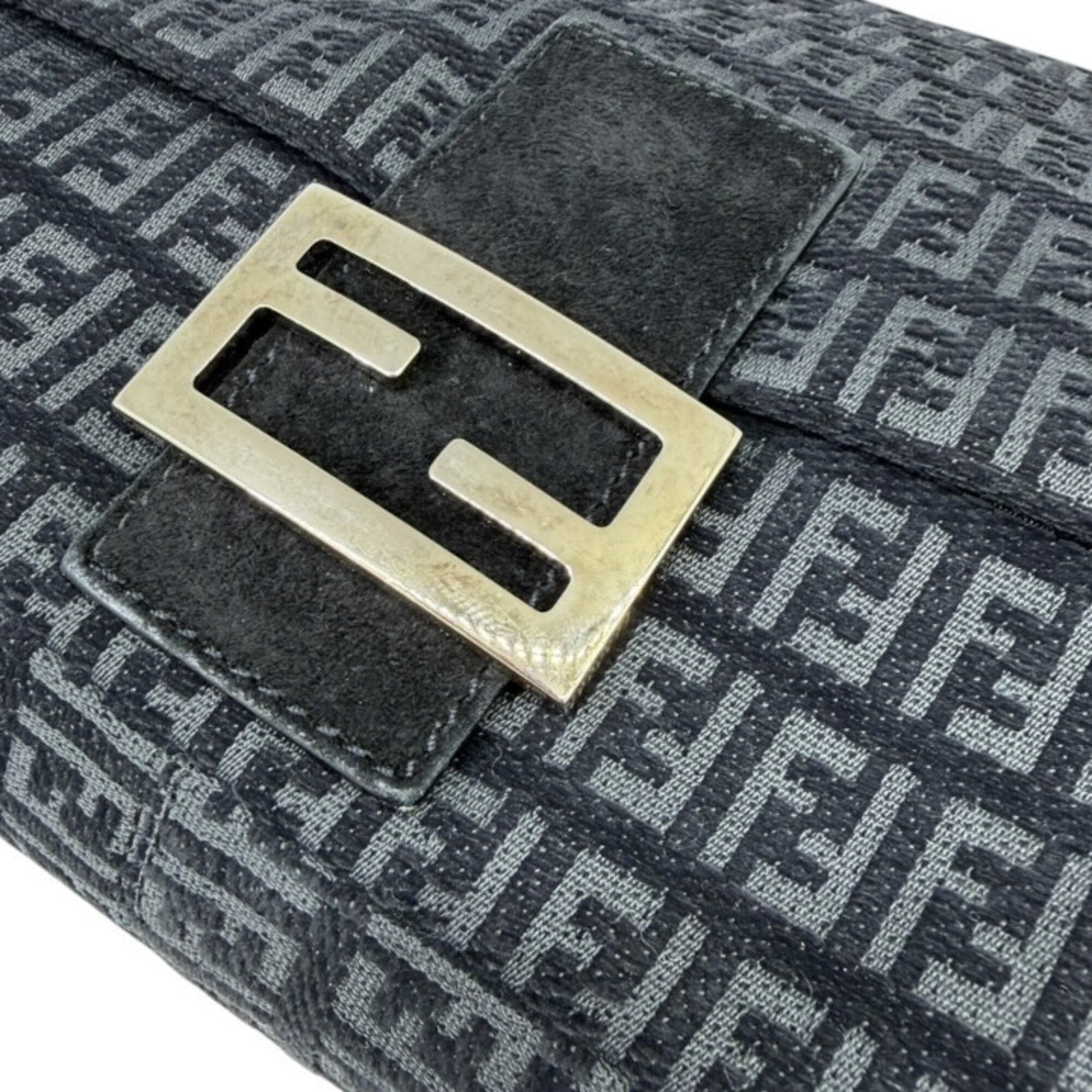 Fendi Black Canvas Suede Leather Handbag (Pre-Owned)