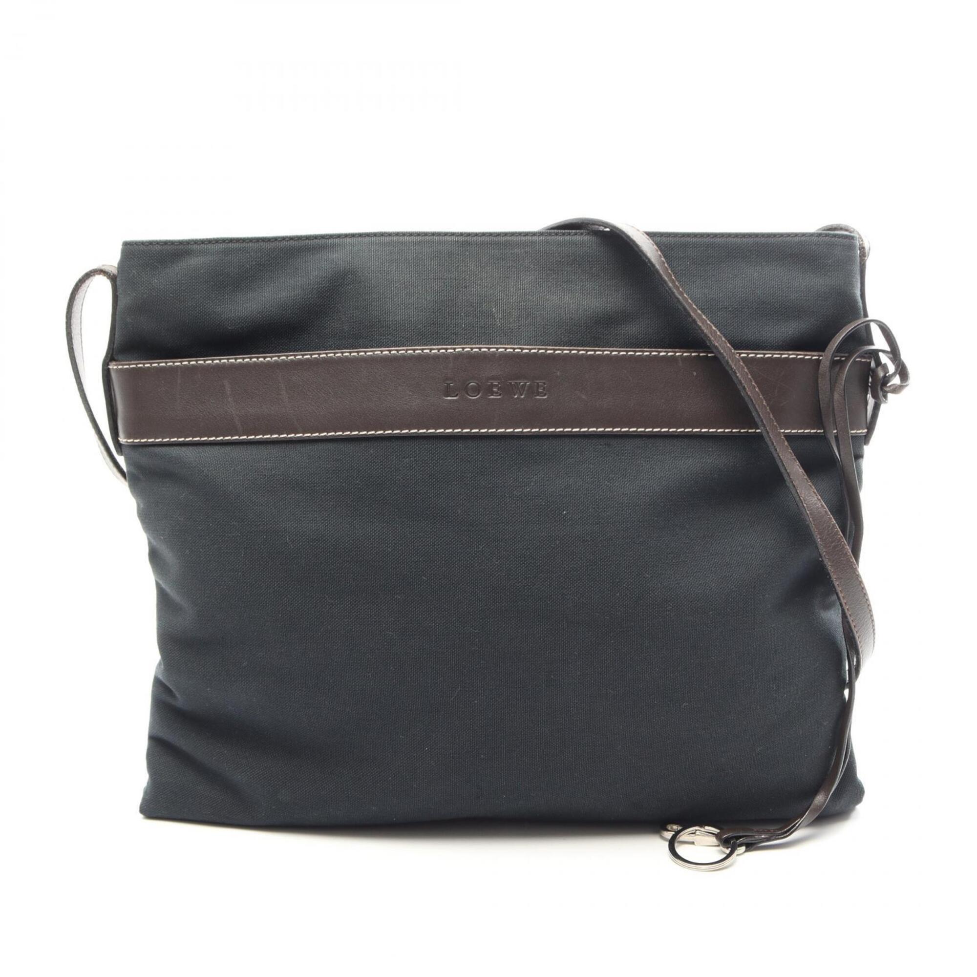 Loewe Brown Green Canvas Leather Handbag Shoulder Bag (Pre-Owned)