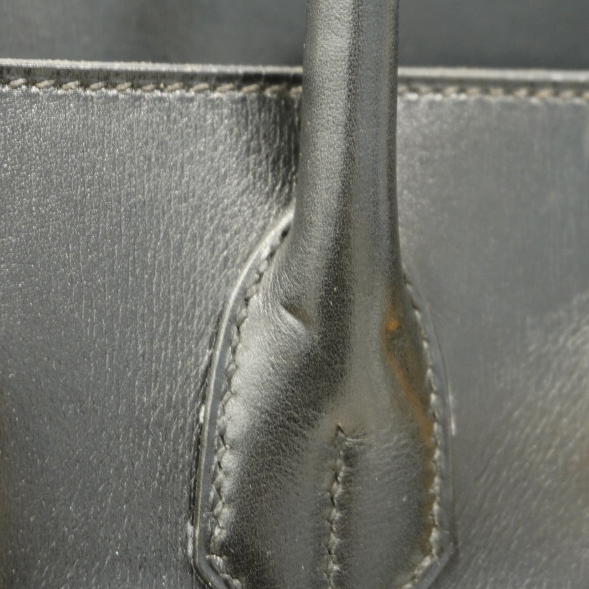 Hermes Black Toile H Box Calf Leather Handbag (Pre-Owned)