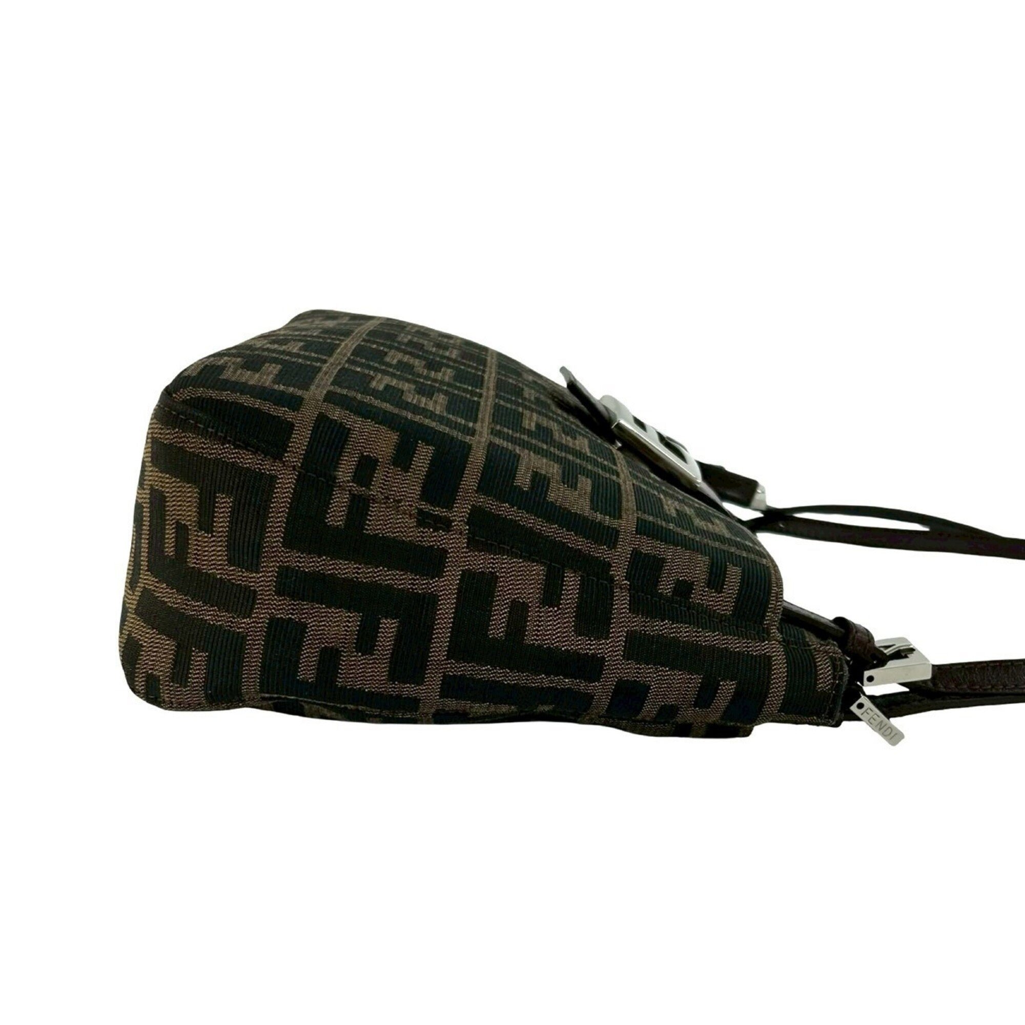 Fendi Black Brown Canvas Leather Handbag Shoulder Bag (Pre-Owned)