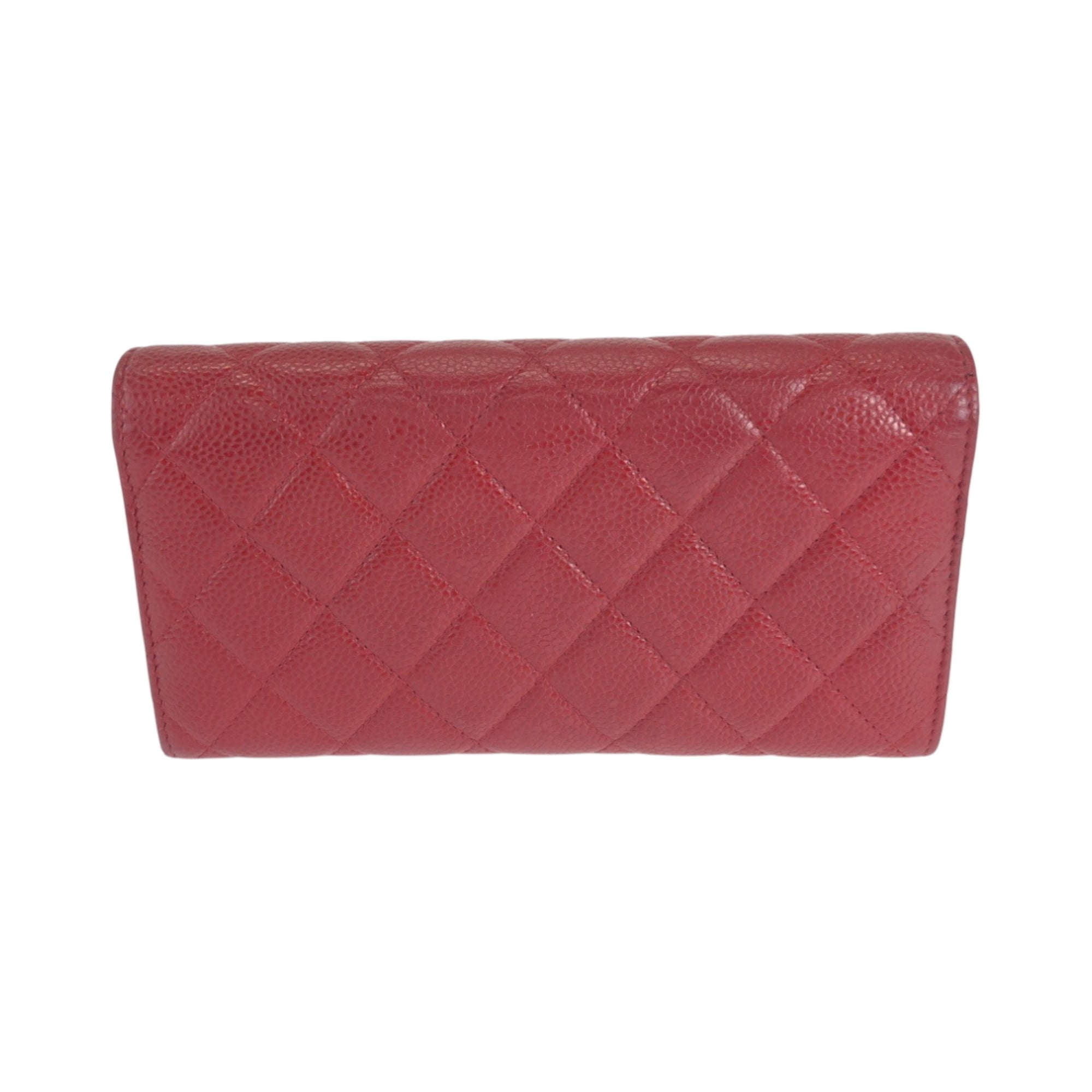 Chanel Red Color Grained Calfskin Long Wallet (Bi-Fold) (Pre-Owned)