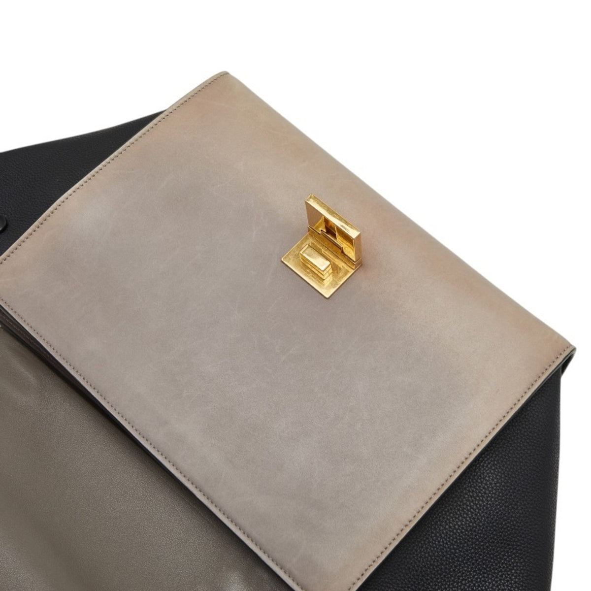 Celine Beige Black Gray Leather Handbag Shoulder Bag (Pre-Owned)