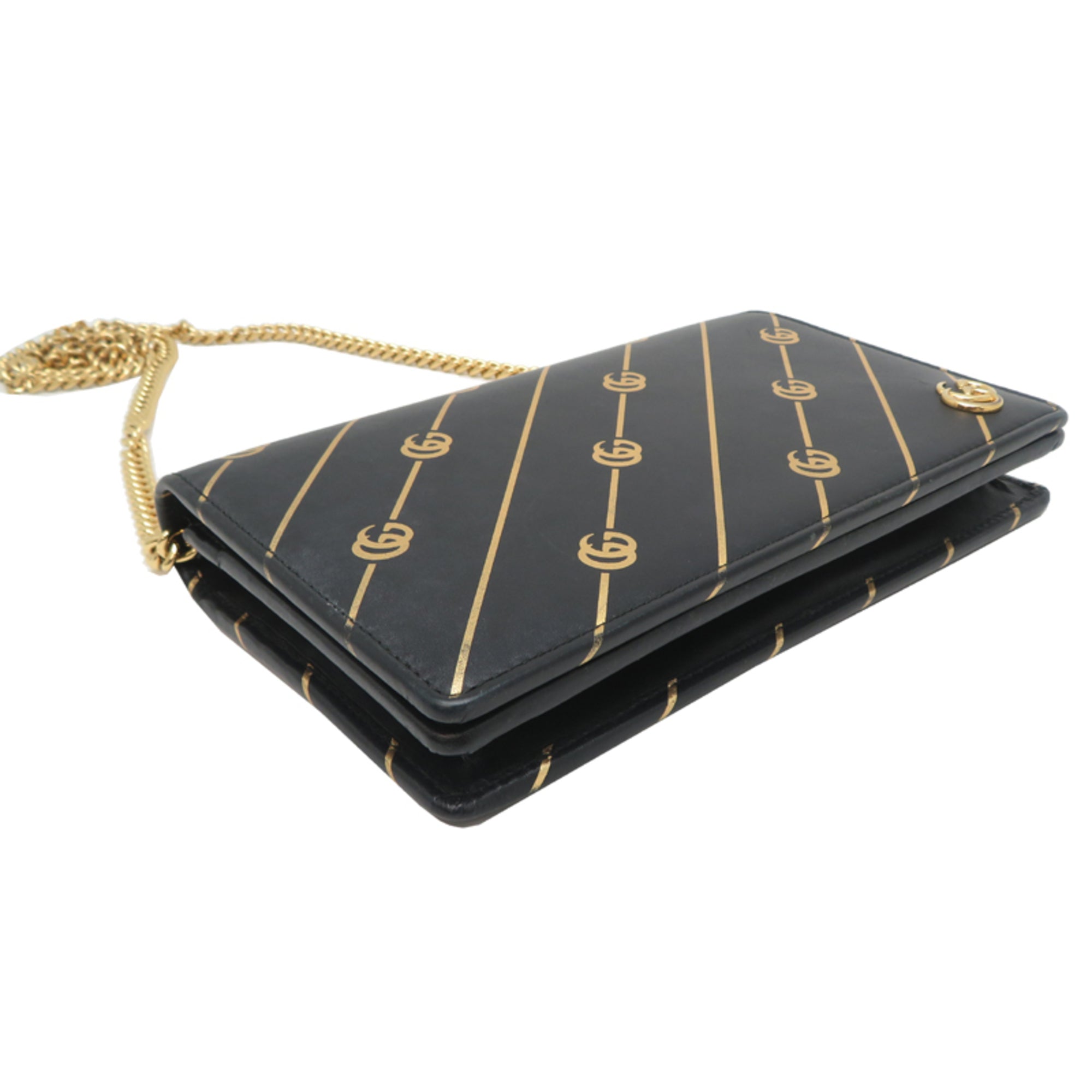Gucci Black Gold Leather Shoulder Bag (Pre-Owned)